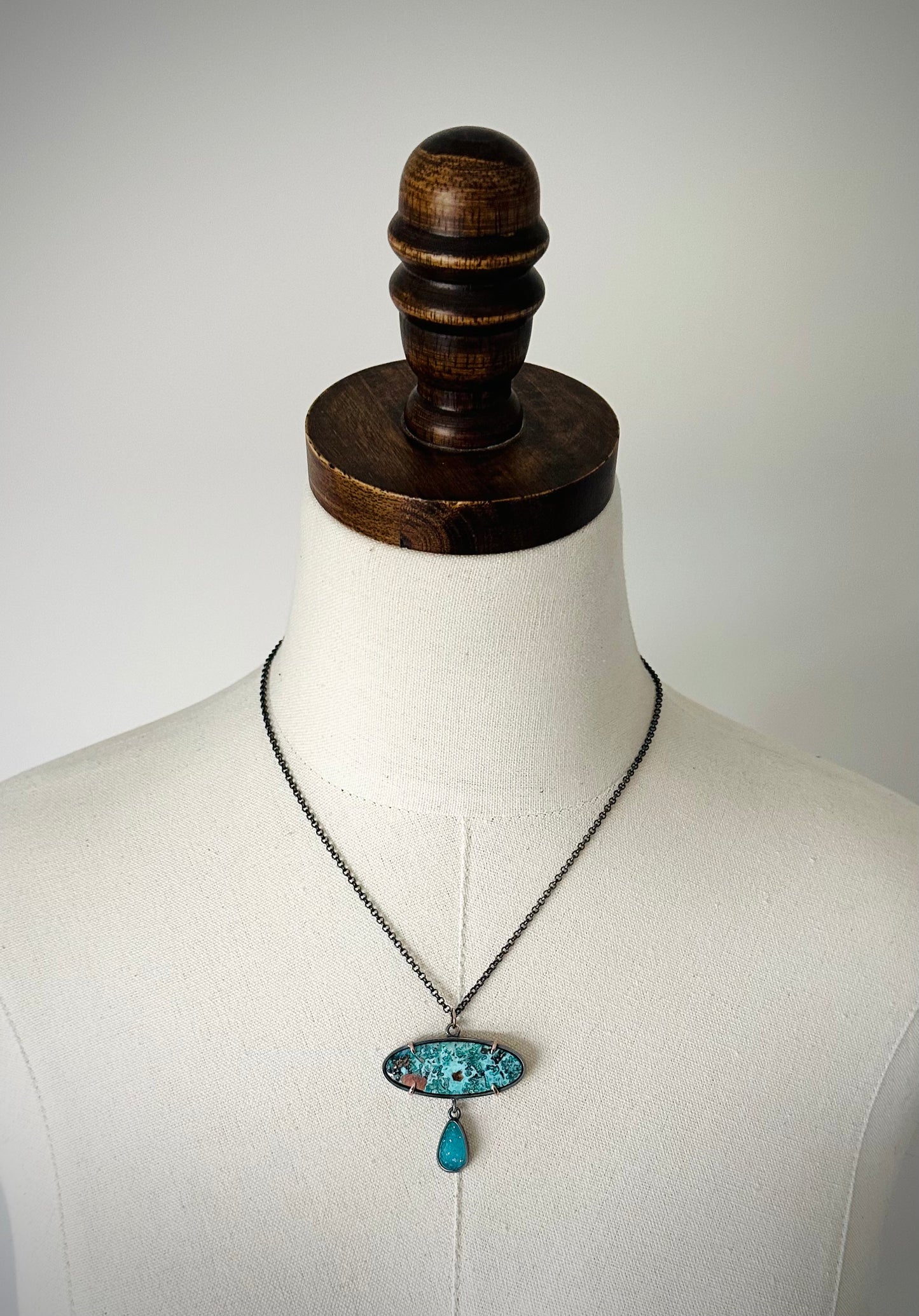 Chrysocolla with Copper, Drusy Chrysocolla and Sterling Silver Handmade Pendant Necklace