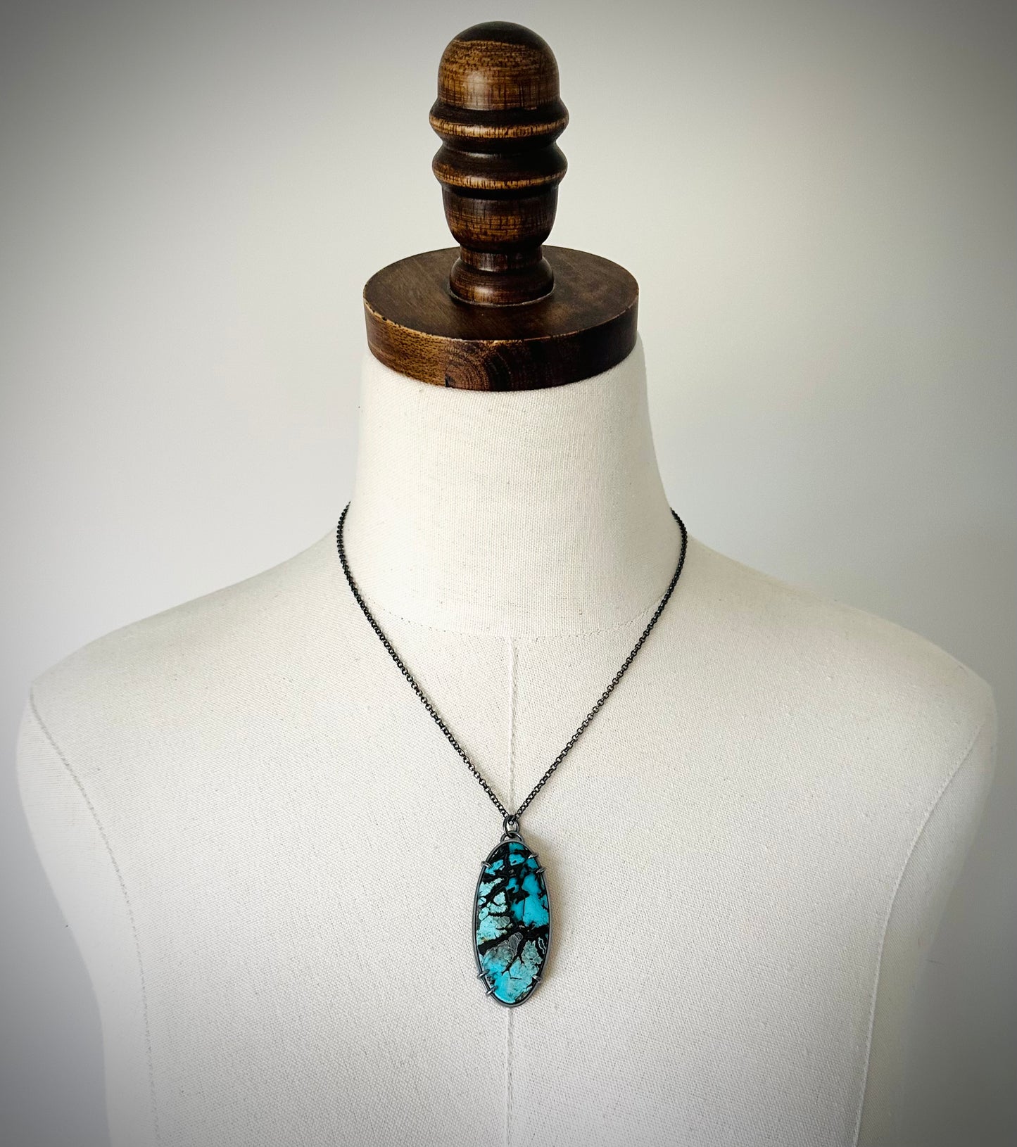 Psilomelane Plume Chrysocolla and Sterling Silver Handmade Pendant Necklace