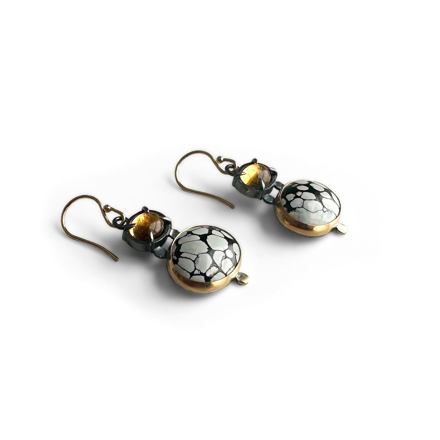 Ivory Creek Variscite, Citrine, 22k & 18k Gold and Sterling Silver Dangle Earrings