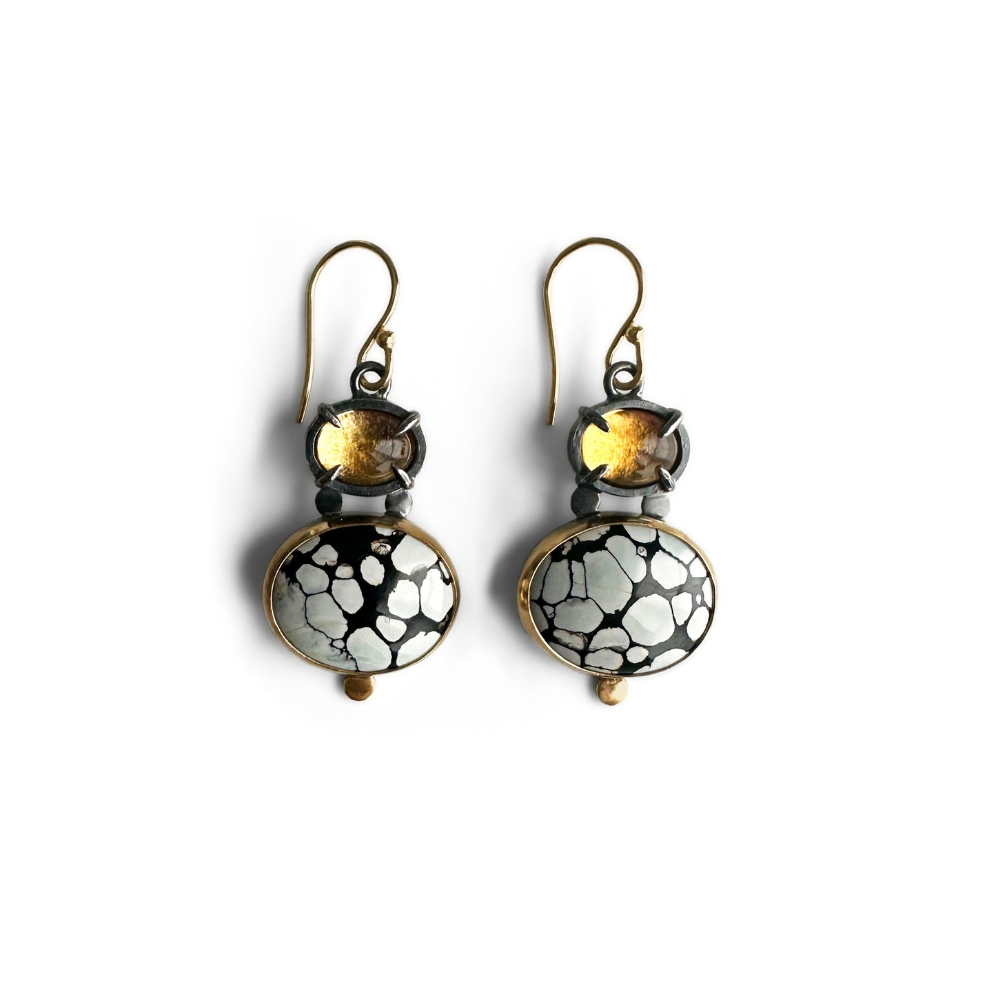 Ivory Creek Variscite, Citrine, 22k & 18k Gold and Sterling Silver Dangle Earrings