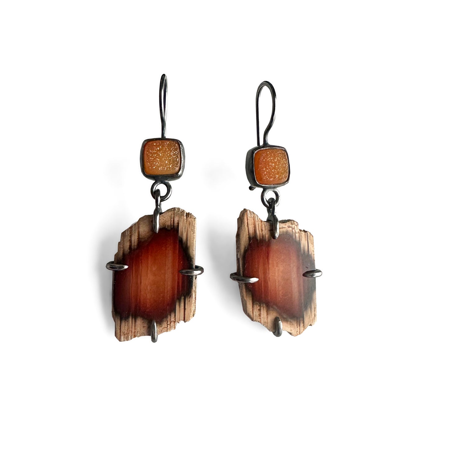 Sumatran Agate, Drusy and Sterling Silver Handmade Dangle Earrings