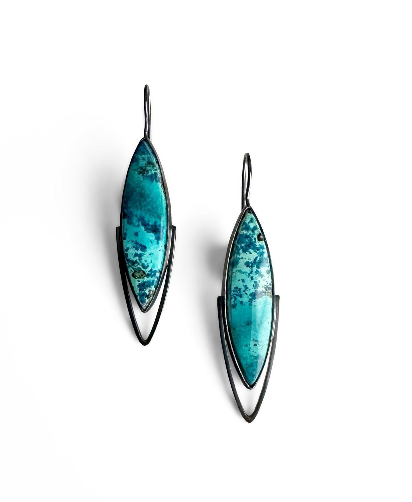 Shattuckite Chrysocolla and Sterling Silver Dangle Earrings