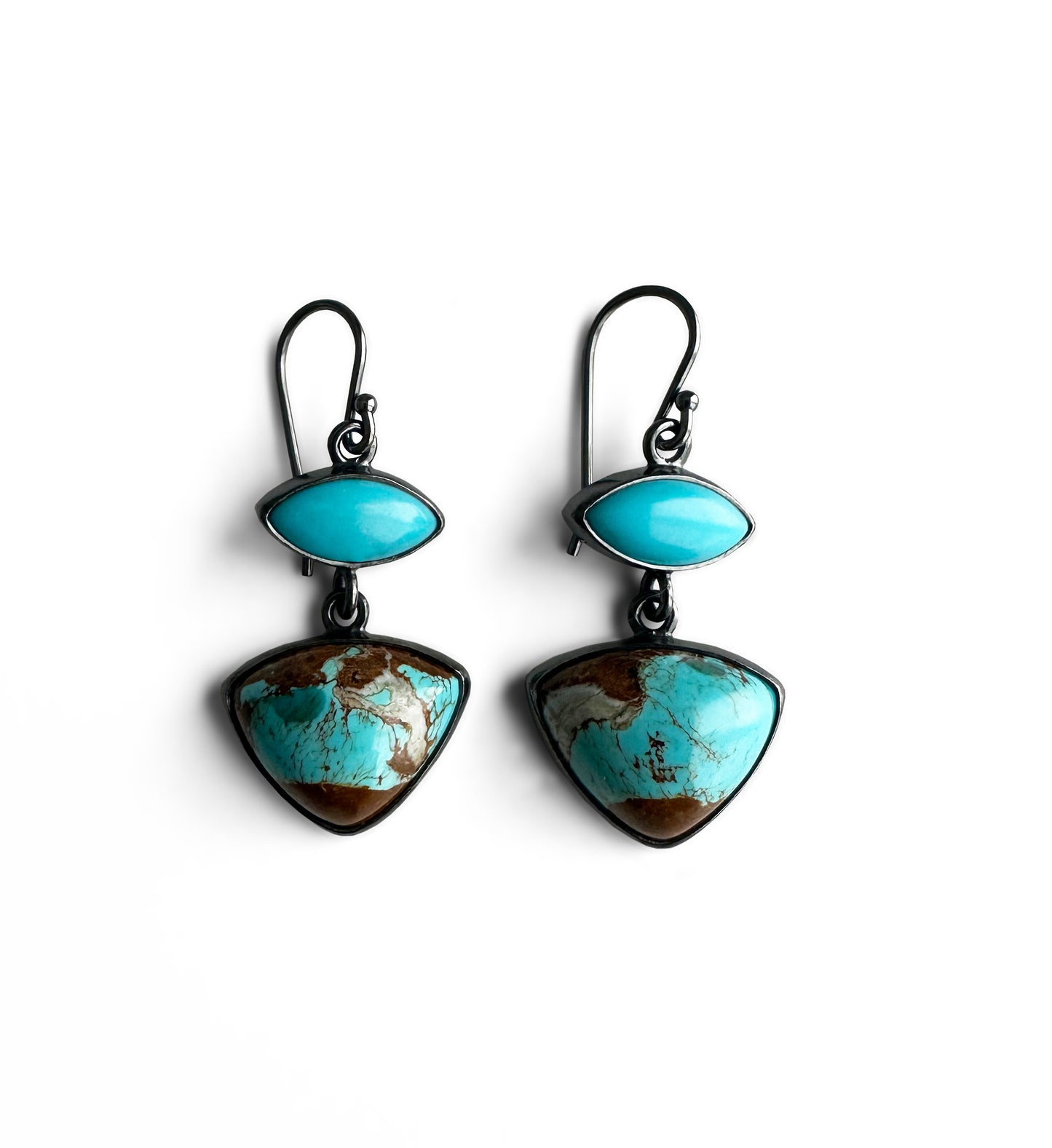 Amaroo Turquoise, Sleeping Beuty Turquoise and Sterling Silver Dangle Earrings