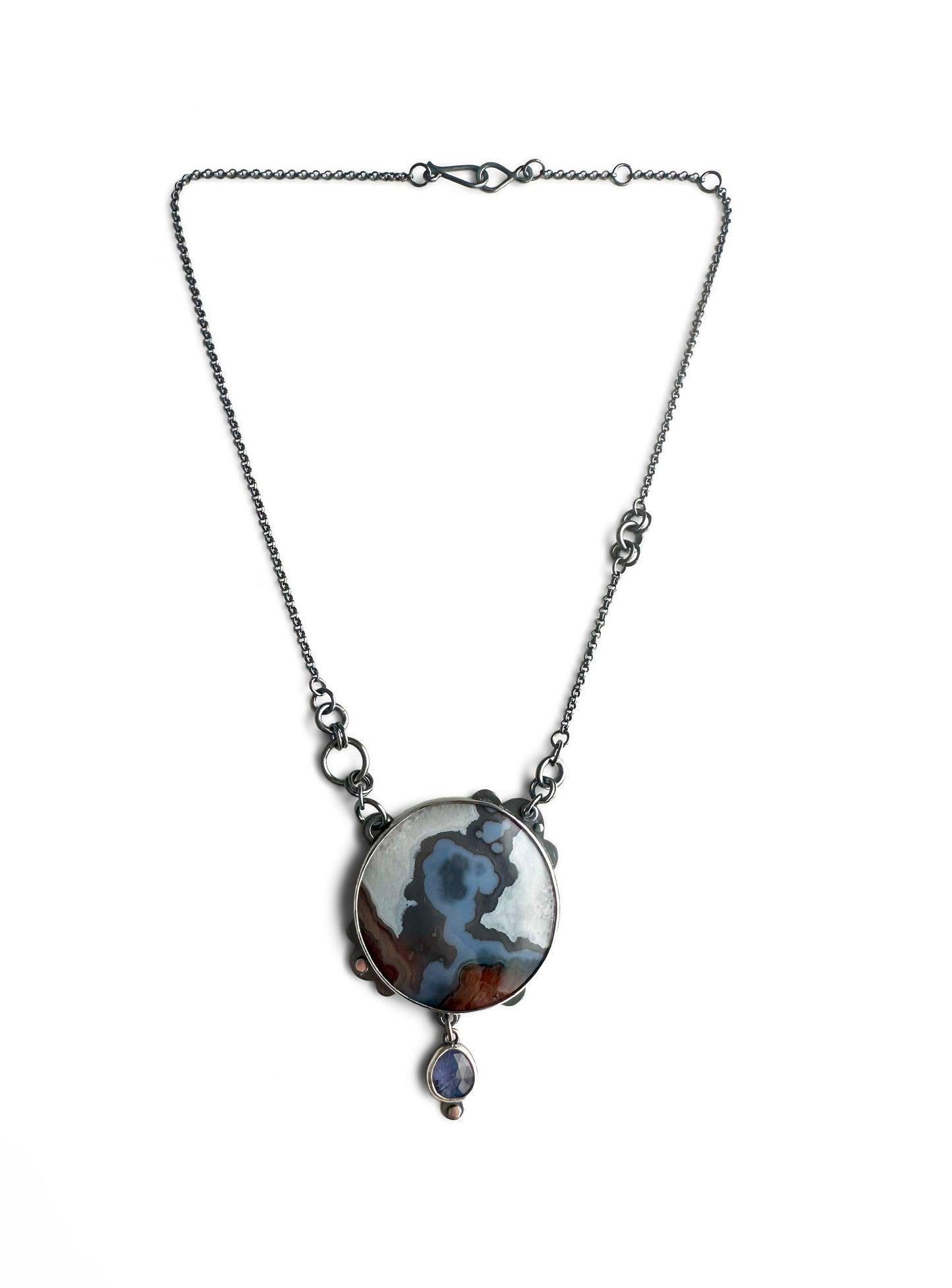 Turkish Banded Agate, Kyanite and Sterling Silver Handmade Statement Necklace