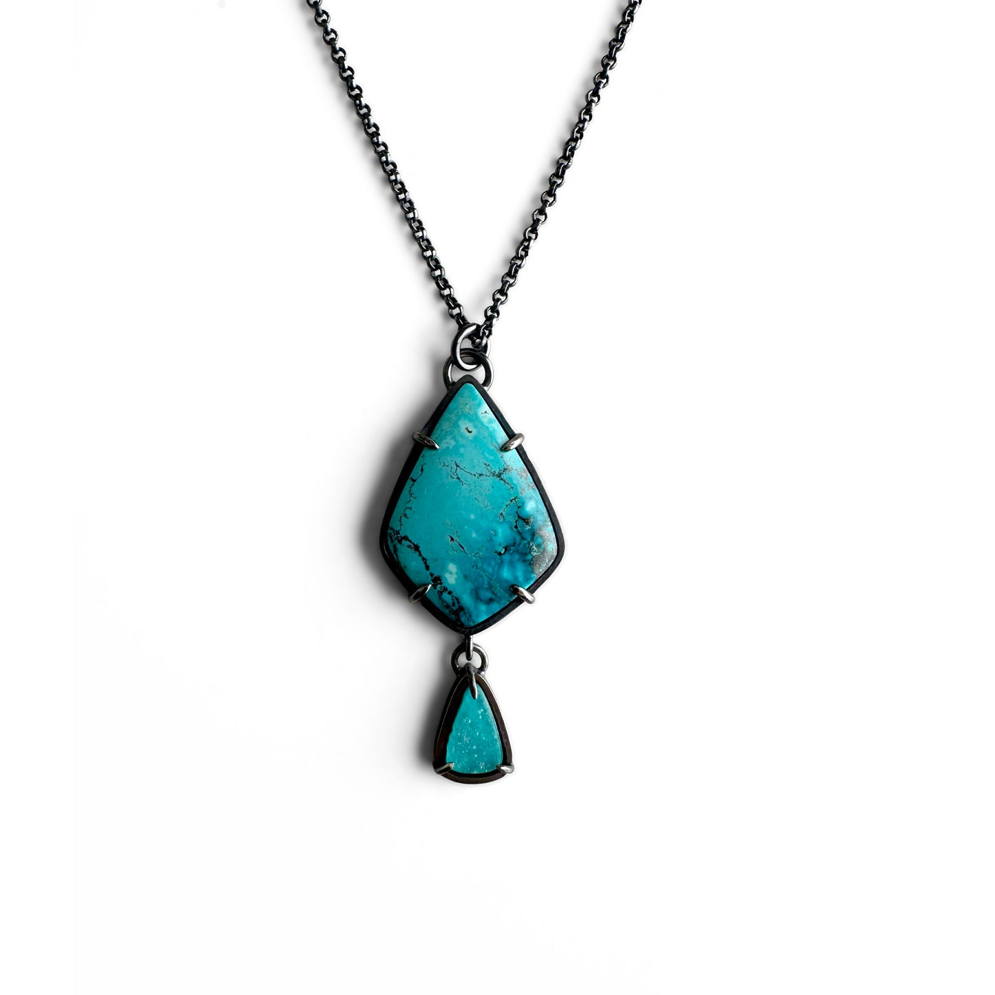 Shattuckite Chrysocolla, Drusy Chrysocolla and Sterling Silver Necklace
