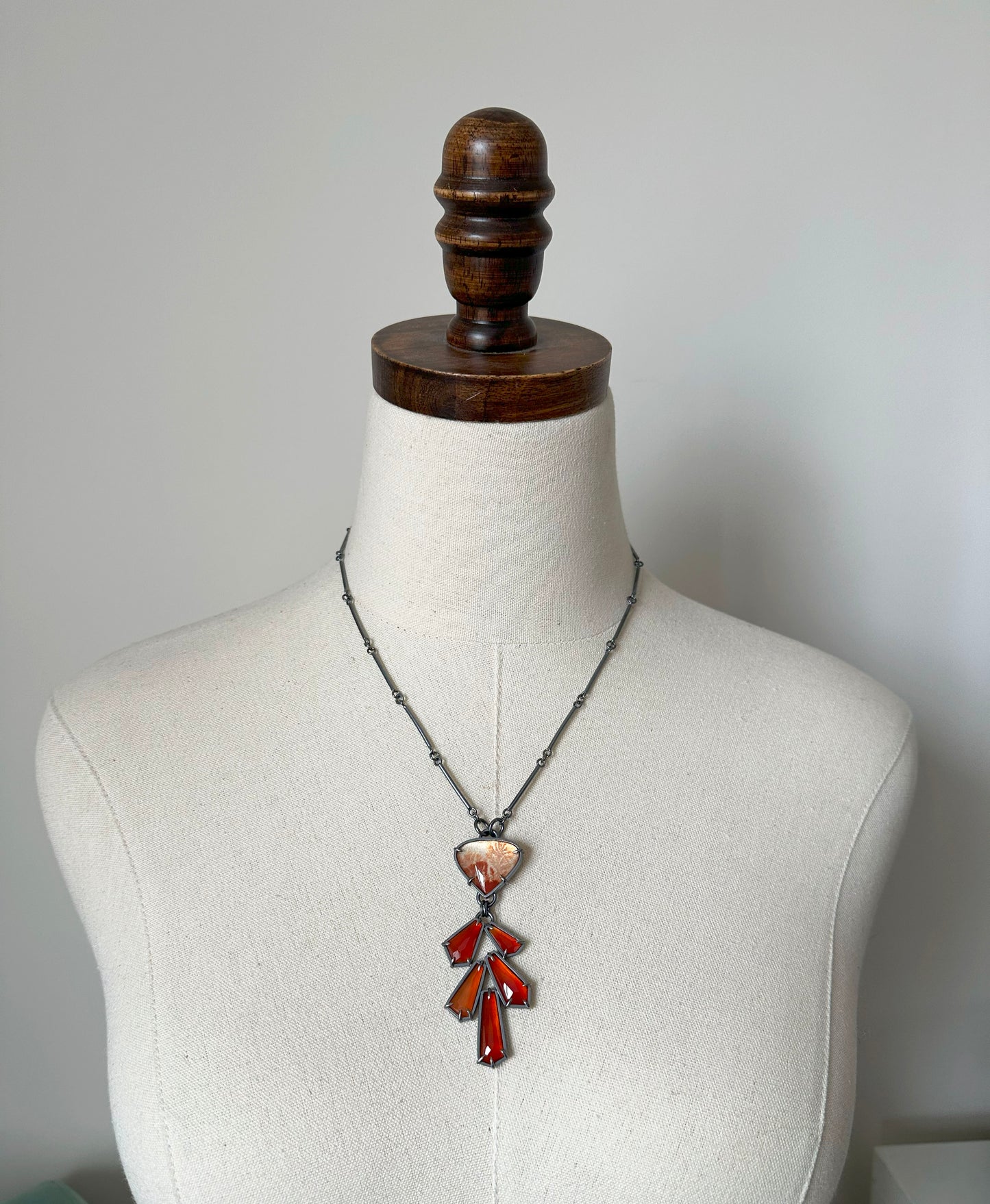 Dendritic Agate Doublet, Carnelian and Sterling Silver Handmade Statement Necklace