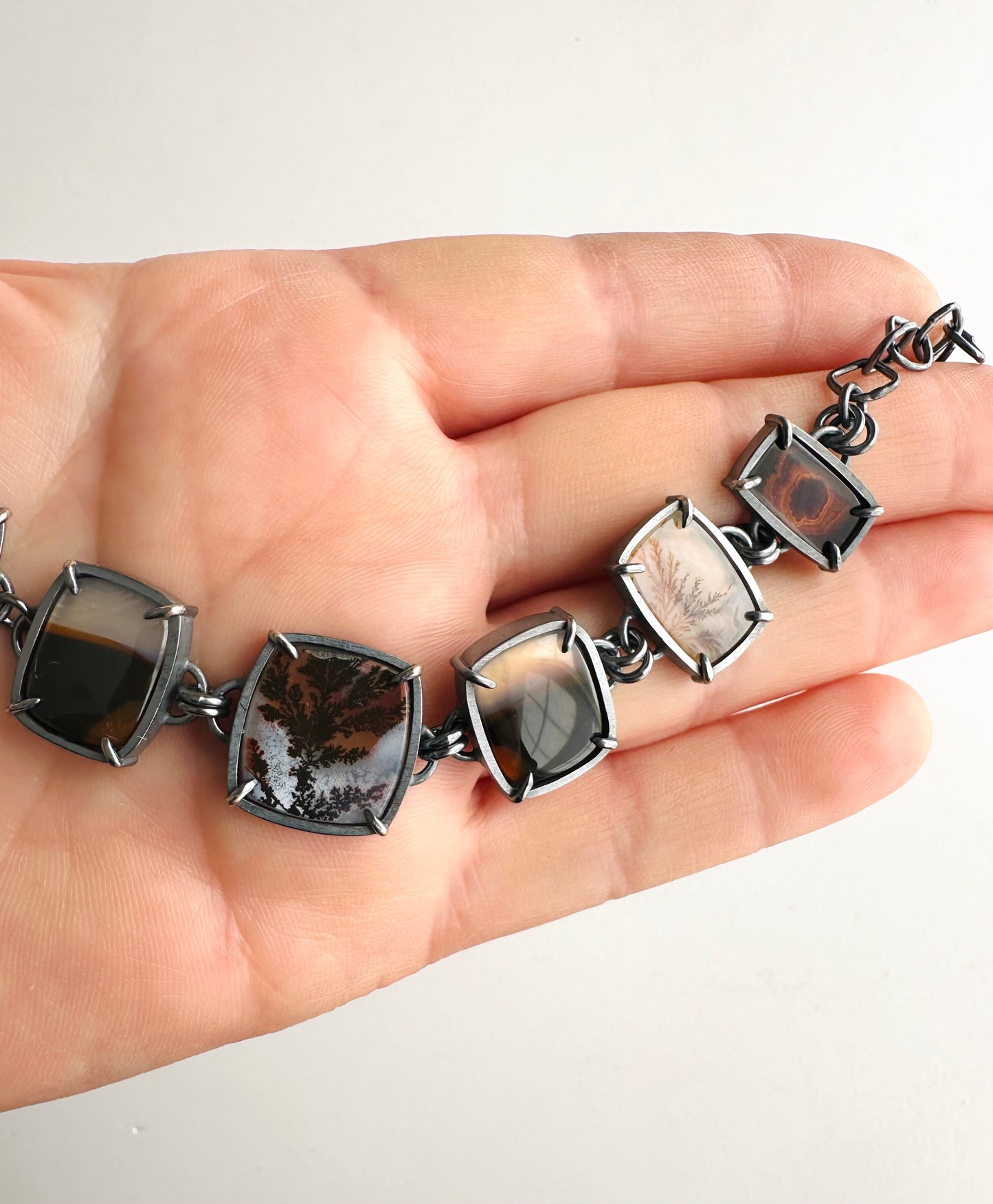 Dendritic Agate, Montana Agate and Sterling Silver Handmade Bracelet