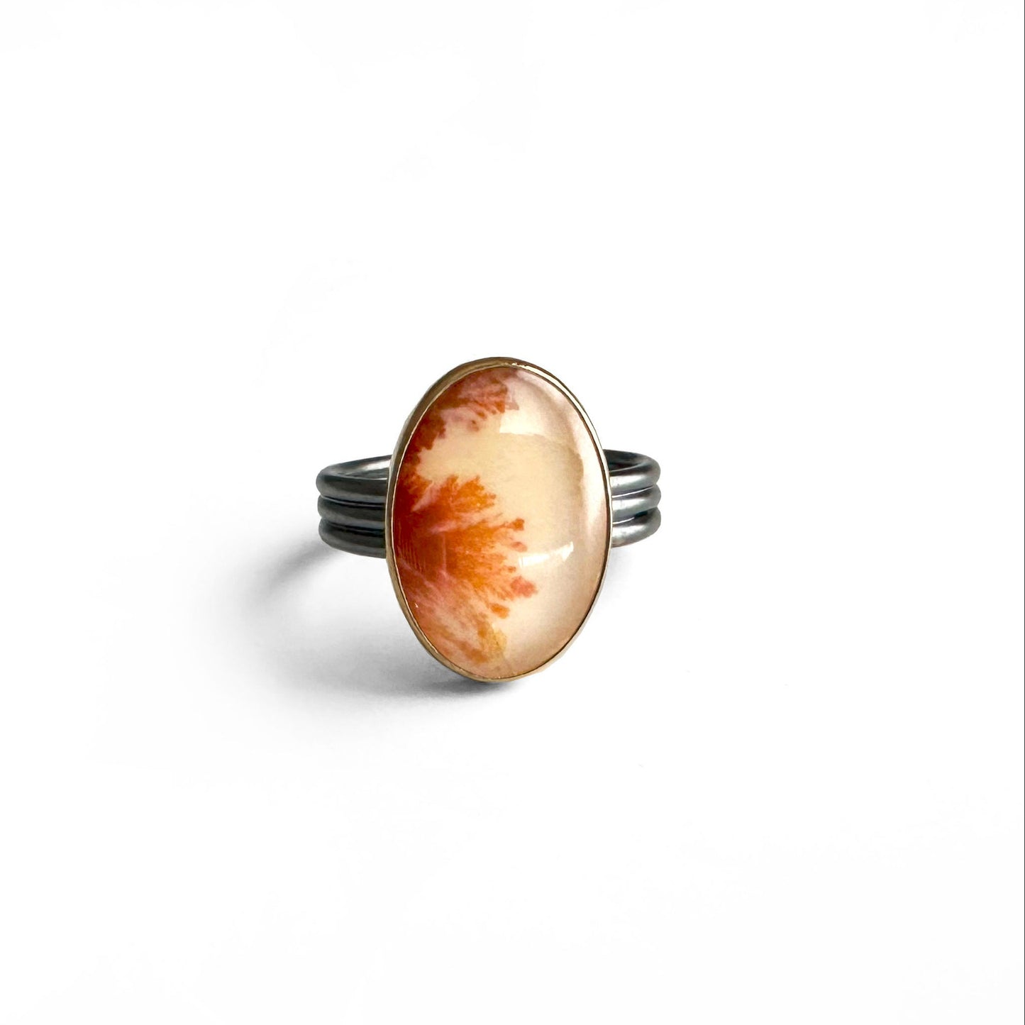 Size 9.5 Ring 22k Gold, Dendritic Agate Doublet, and Sterling Silver