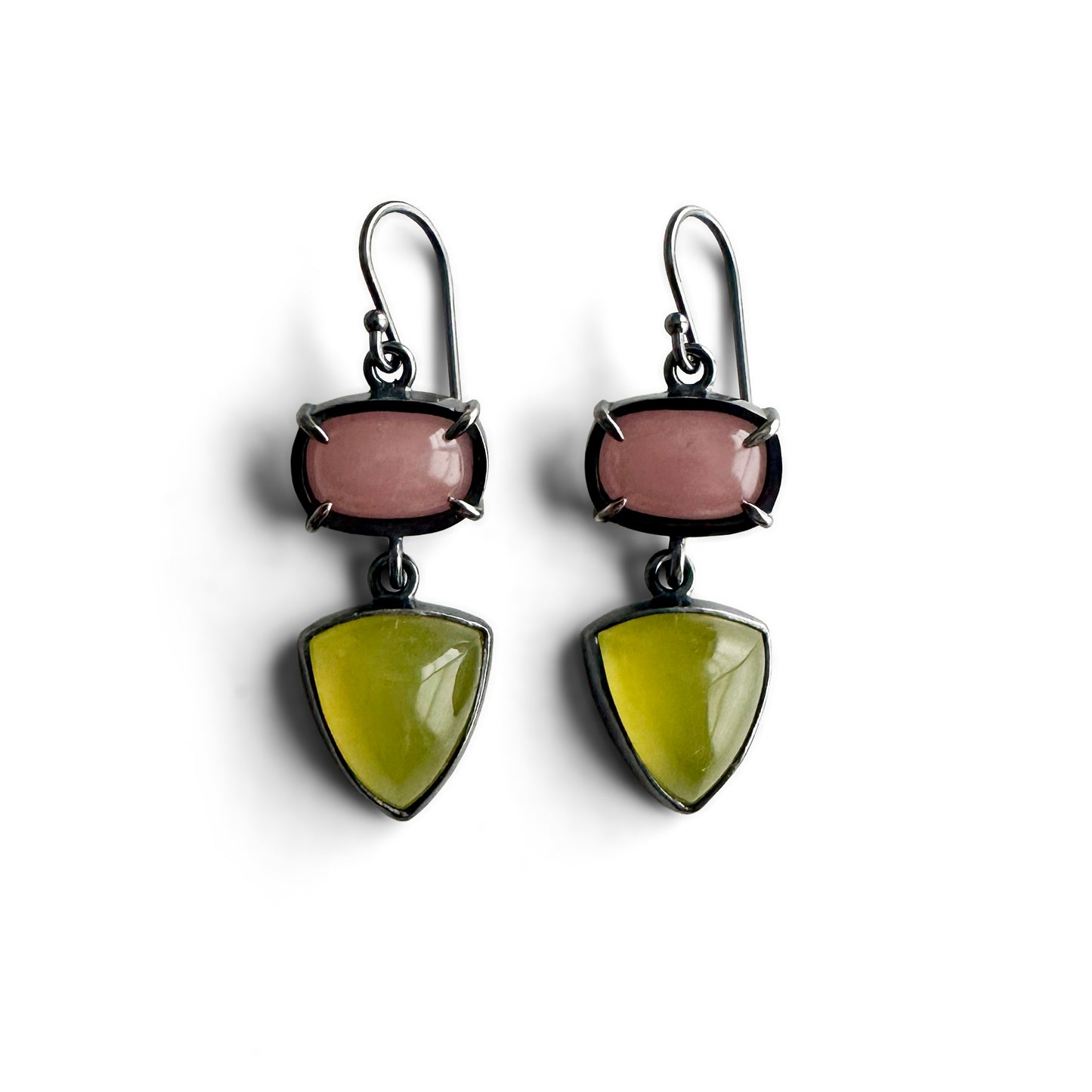 Guava Quartz, Vesuvianite and Sterling Silver Handmade Dangle Earrings