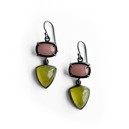 Guava Quartz, Vesuvianite and Sterling Silver Handmade Dangle Earrings