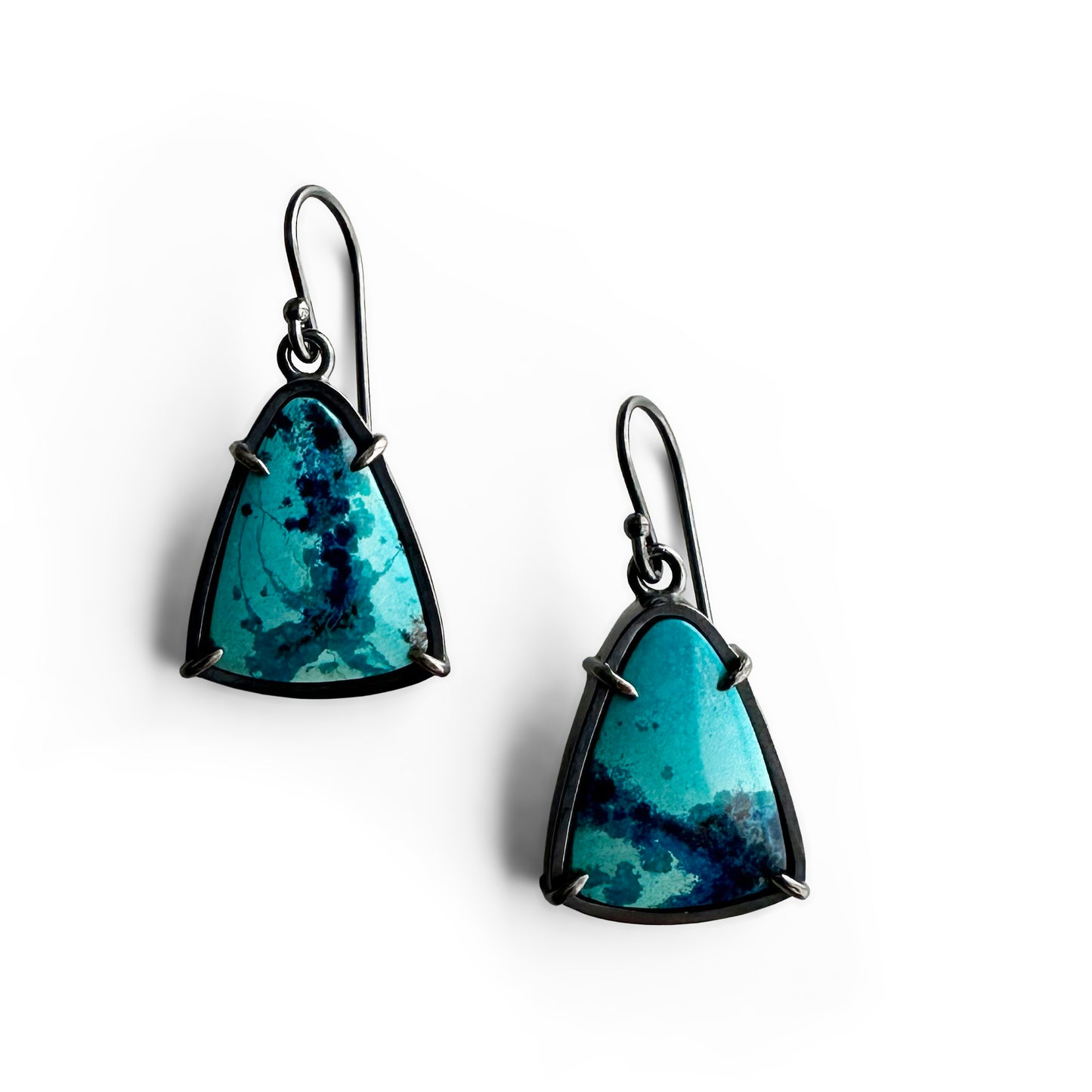 Shattuckite Chrysocolla and Sterling Silver Dangle Earrings