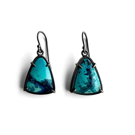 Shattuckite Chrysocolla and Sterling Silver Dangle Earrings
