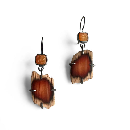 Sumatran Agate, Drusy and Sterling Silver Handmade Dangle Earrings