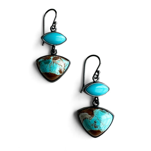 Amaroo Turquoise, Sleeping Beuty Turquoise and Sterling Silver Dangle Earrings