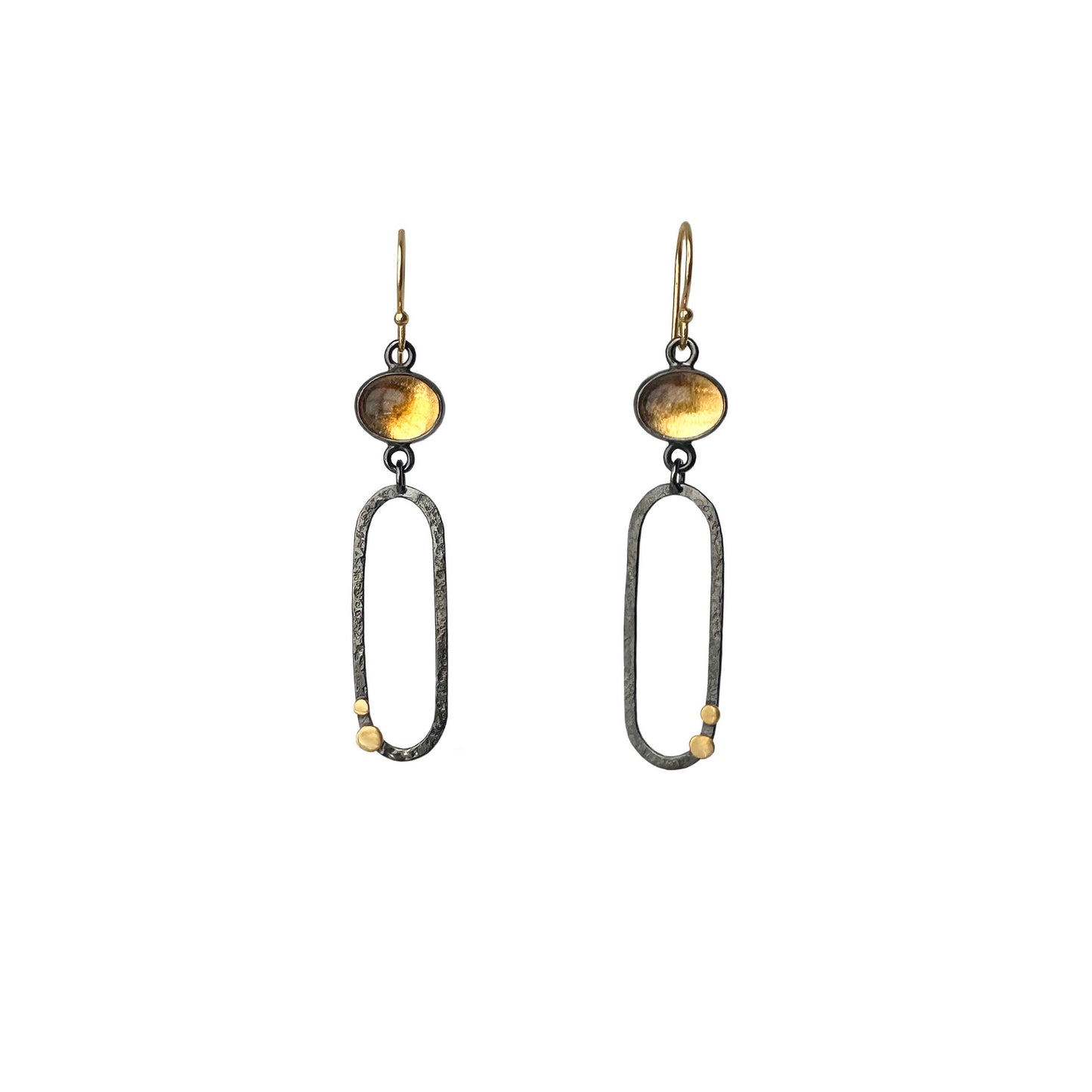 Citrine, 18k Gold and Sterling Silver Handmade Dangle Earrings