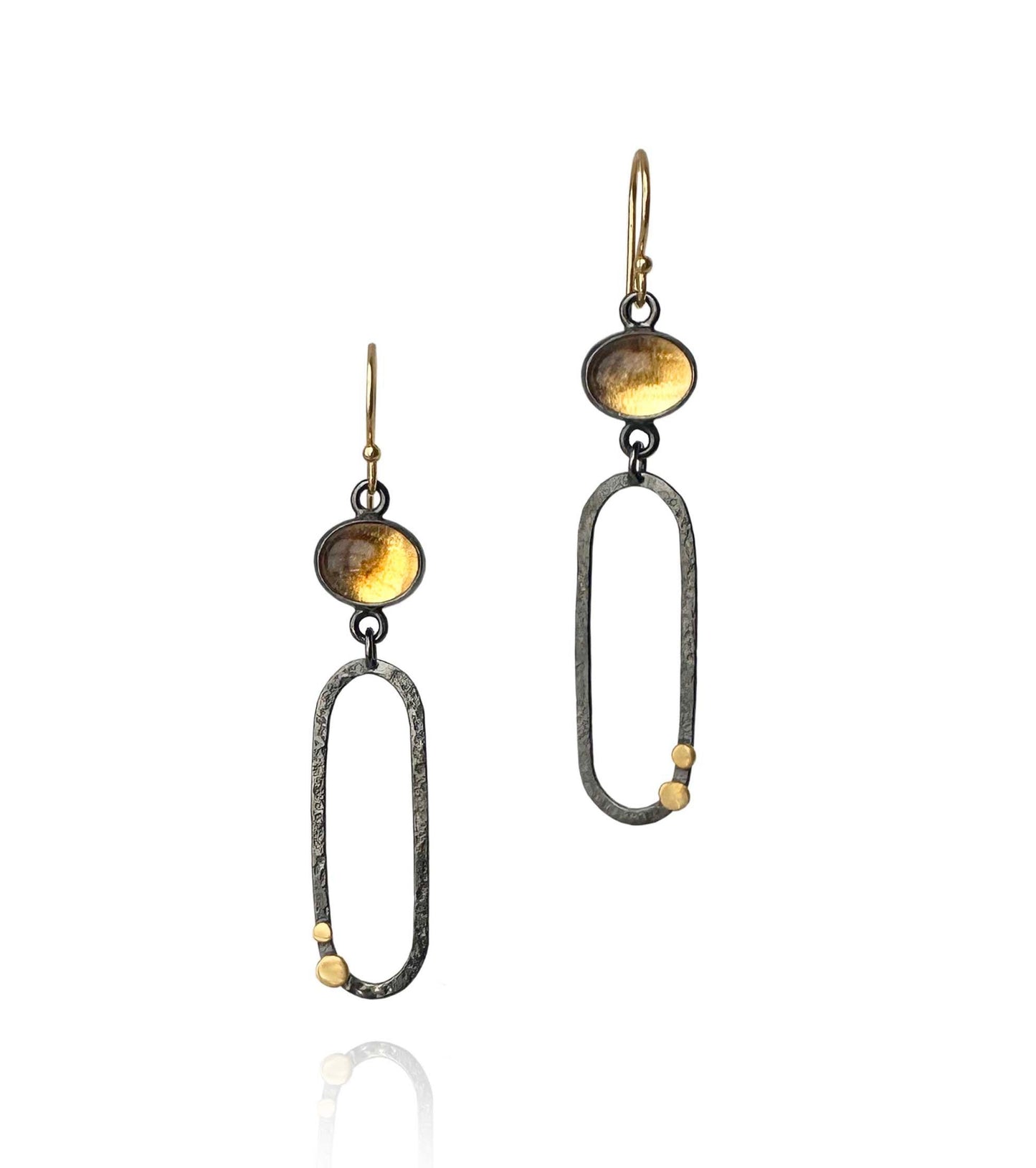 Citrine, 18k Gold and Sterling Silver Handmade Dangle Earrings