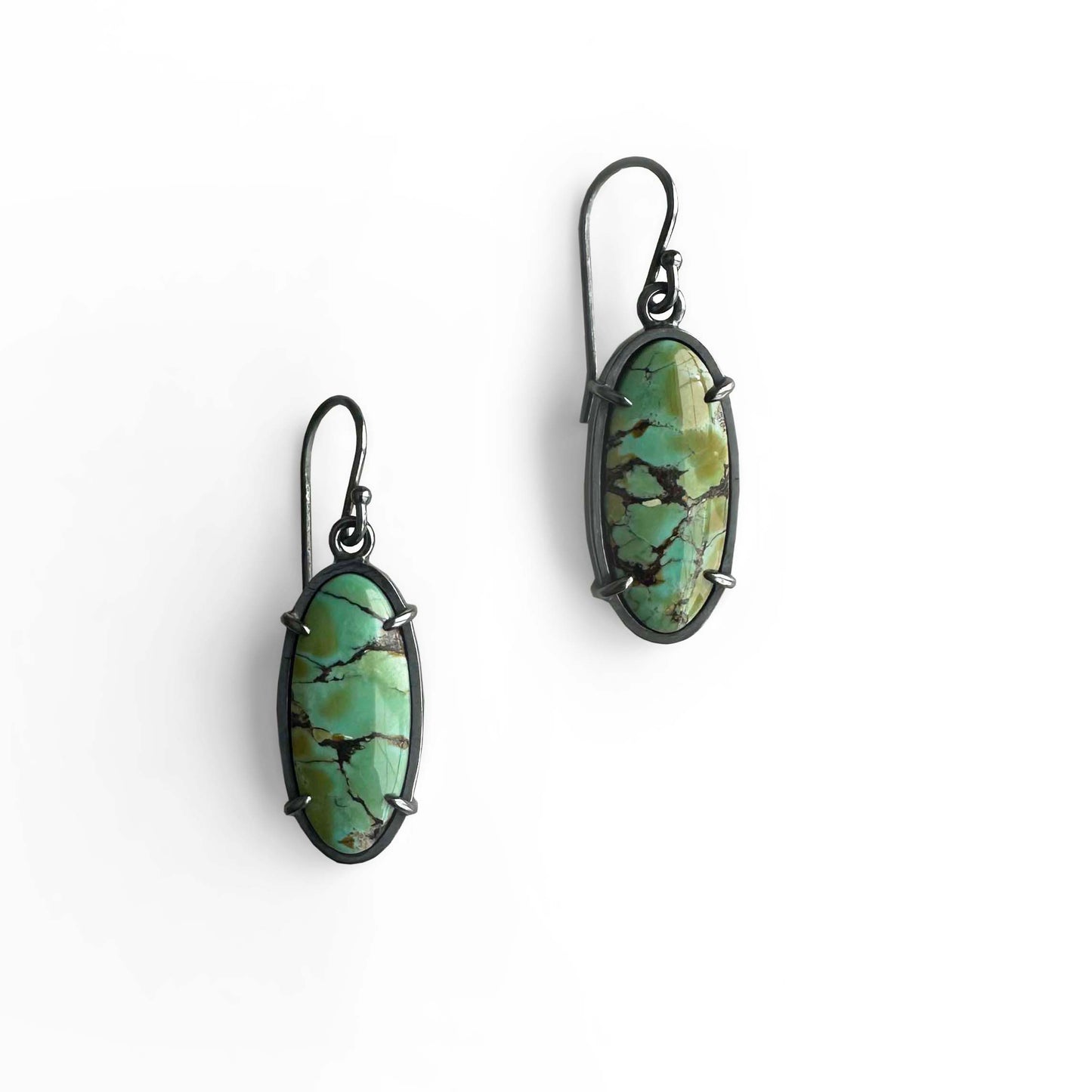 Polychrome Hubei Turquoise and Sterling Silver Handmade Dangle Earrings