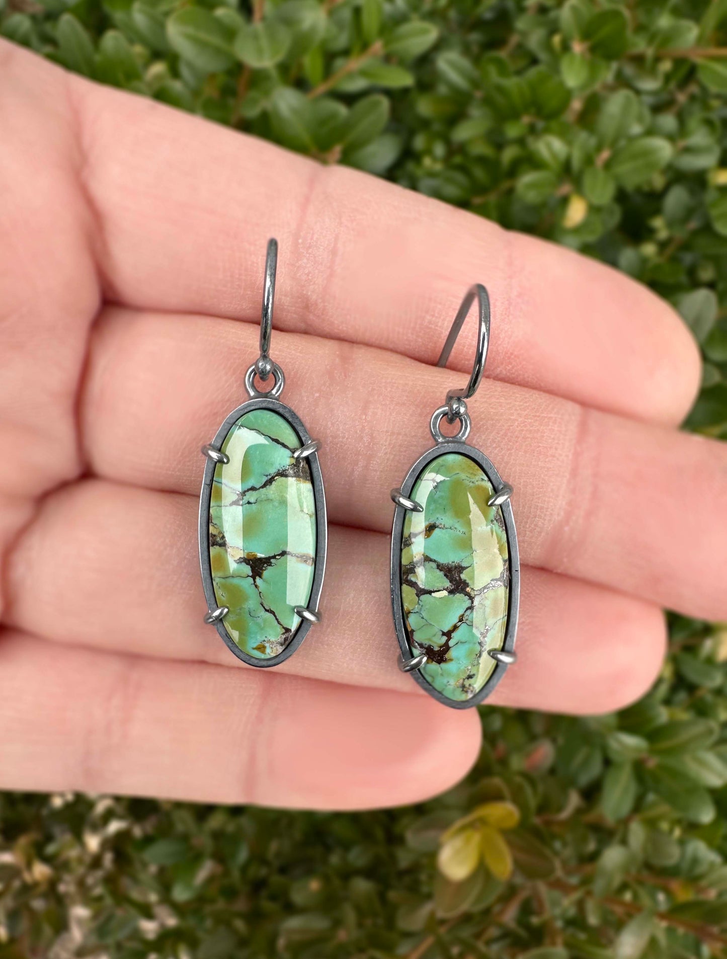 Polychrome Hubei Turquoise and Sterling Silver Handmade Dangle Earrings