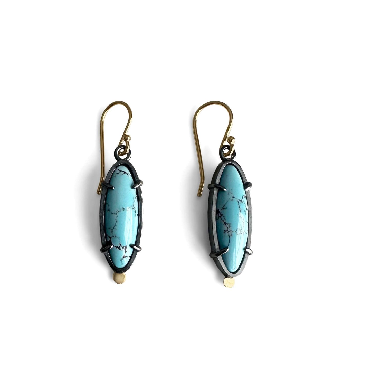 Golden Hills Turquoise, 18k Gold and Sterling Silver Dangle Earrings