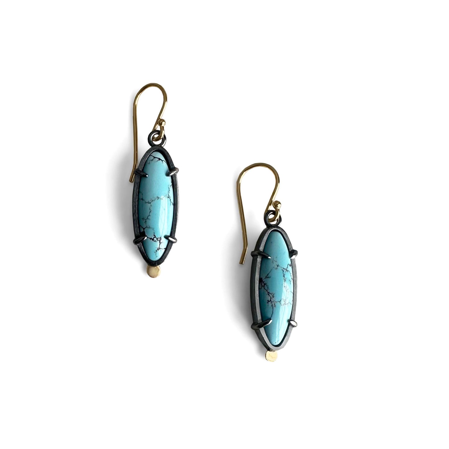 Golden Hills Turquoise, 18k Gold and Sterling Silver Dangle Earrings