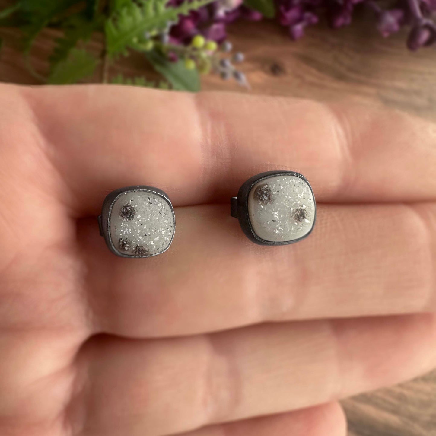 Drusy and Sterling Silver Stud Earrings