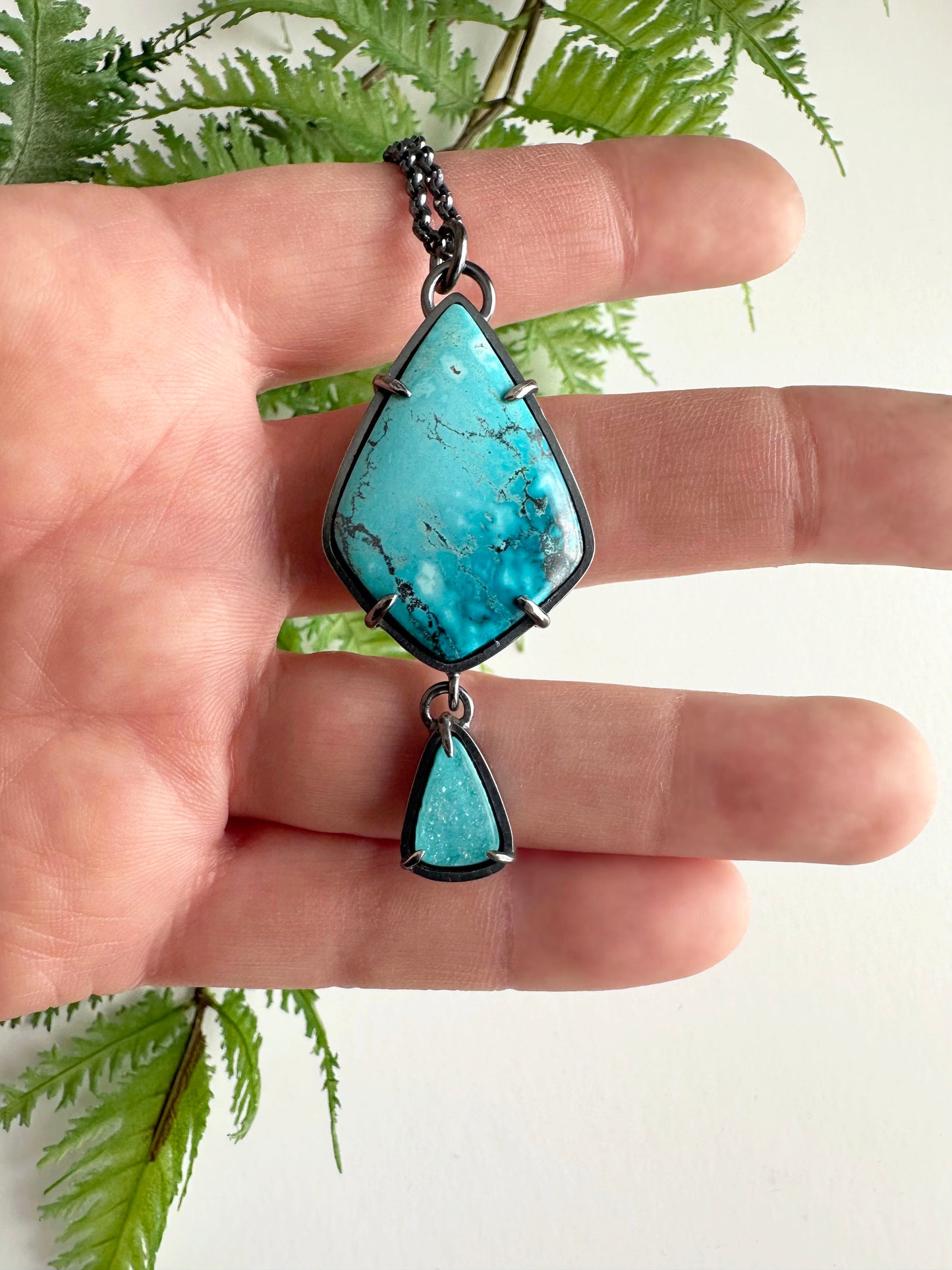 Shattuckite Chrysocolla, Drusy Chrysocolla and Sterling Silver Necklace