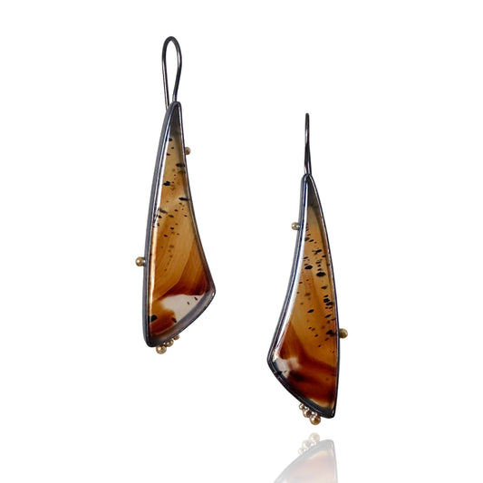 Montana Agate, 18k Gold and Sterling Silver Handmade Dangle Earrings