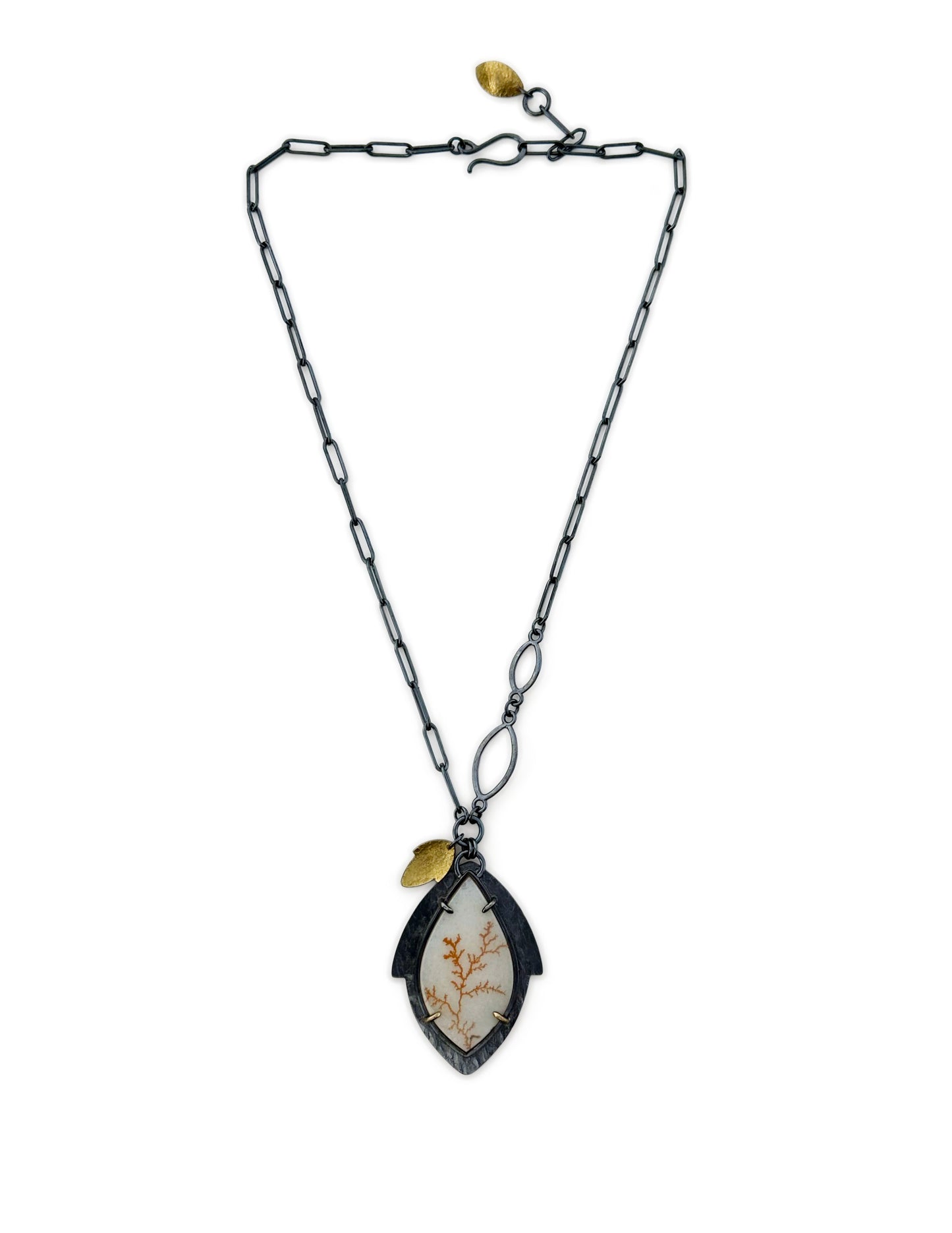 Dendritic Agate, 18k Gold and Sterling Silver Handmade Statement Necklace