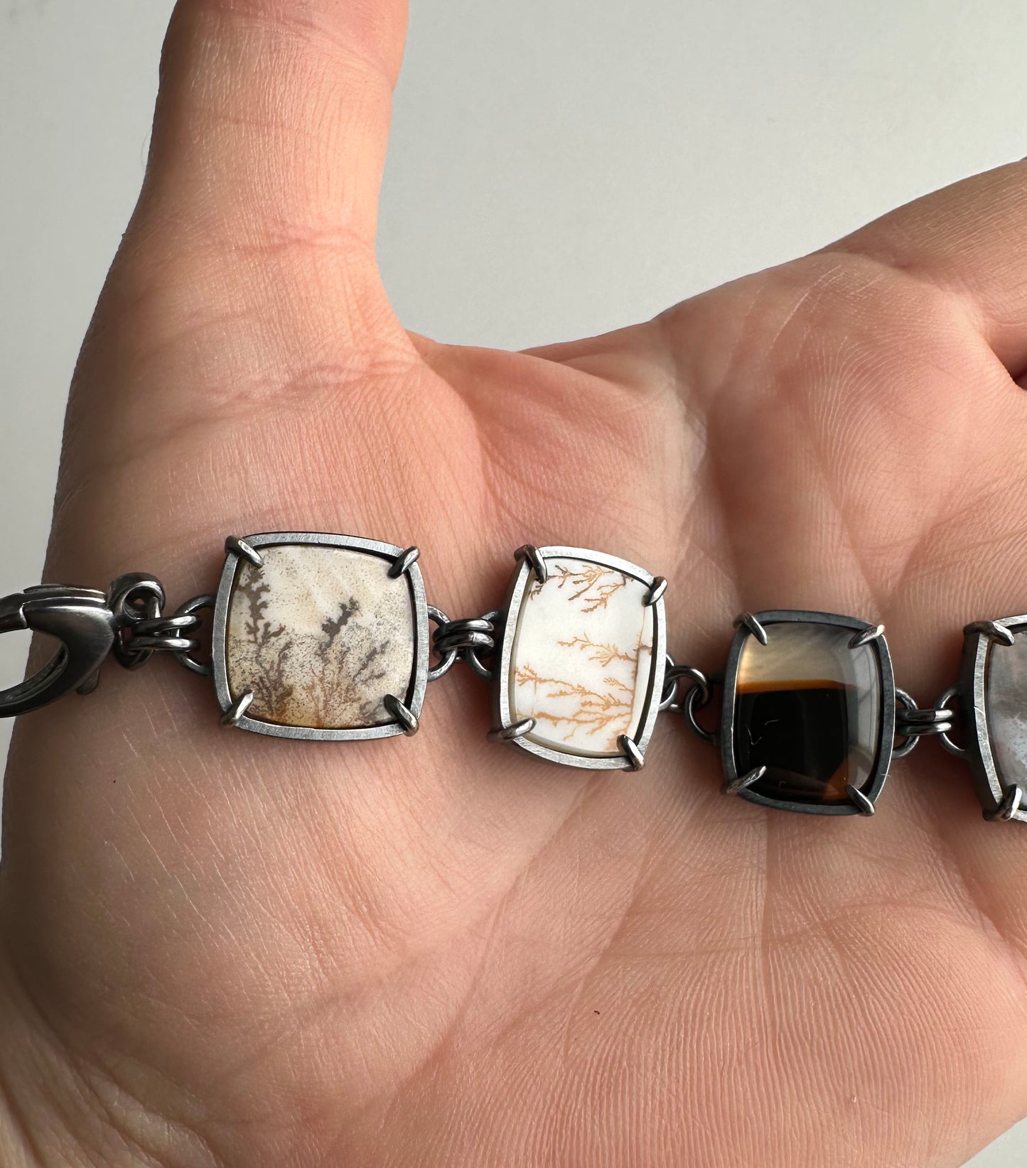 Dendritic Agate, Montana Agate and Sterling Silver Handmade Bracelet