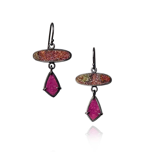 Rainbow Pyrite, Cobaltocalcite, Fine and Sterling Silver Handmade Dangle Earrings