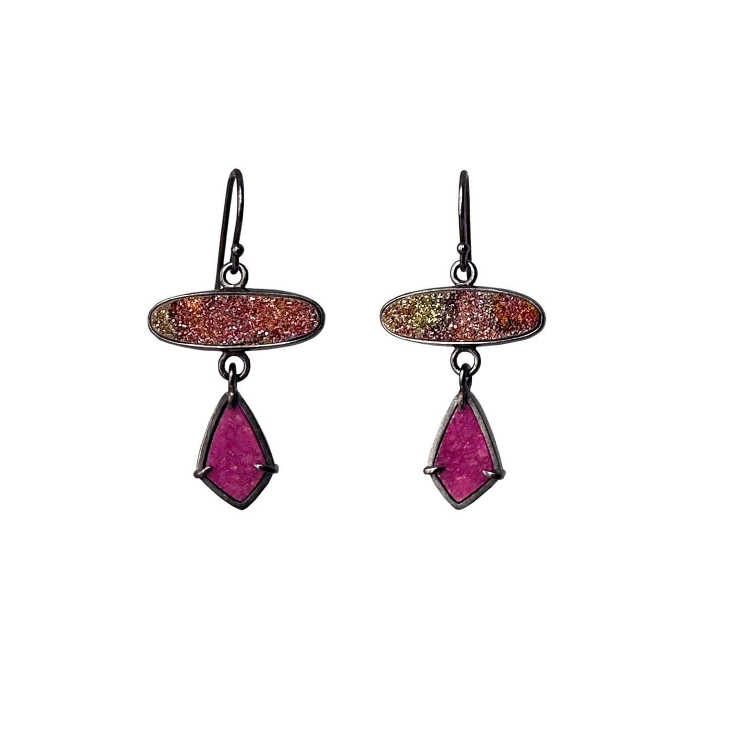 Rainbow Pyrite, Cobaltocalcite, Fine and Sterling Silver Handmade Dangle Earrings