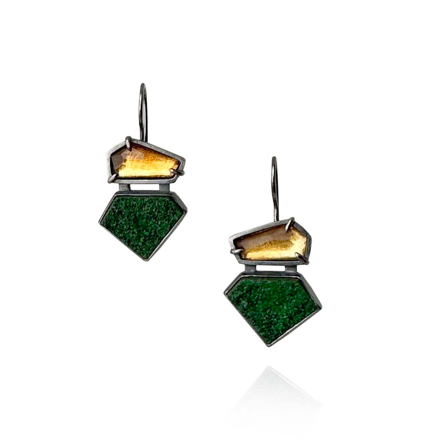Uvarovite Garnet Drusy, Citrine and Sterling Silver Handmade Dangle Earrings