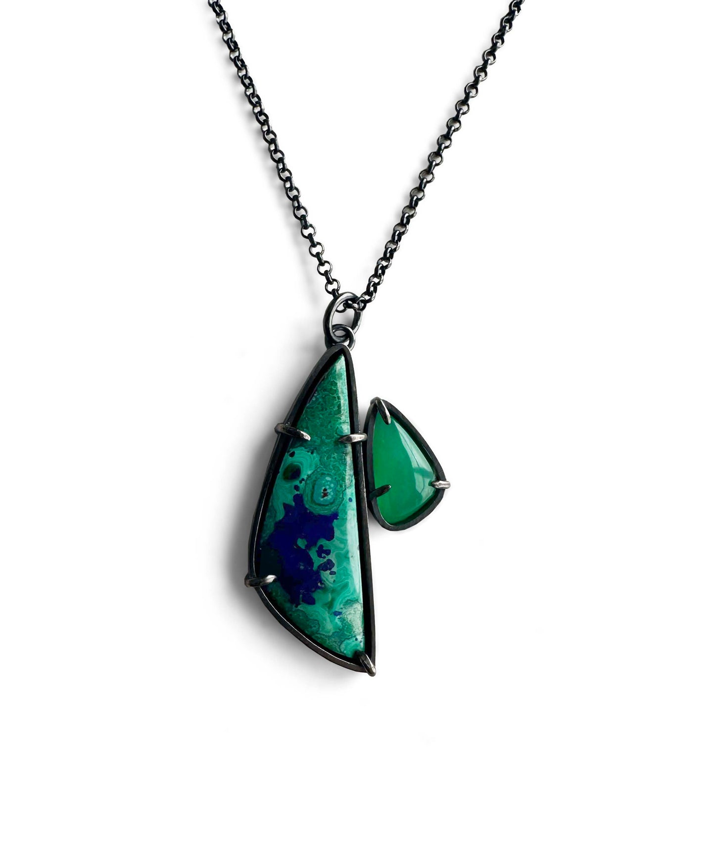 Azurite Malachite, Chrysoprase and Sterling Silver Handmade Statement Necklacee (Copy)