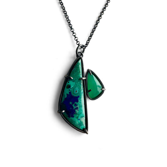 Azurite Malachite, Chrysoprase and Sterling Silver Handmade Statement Necklacee (Copy)