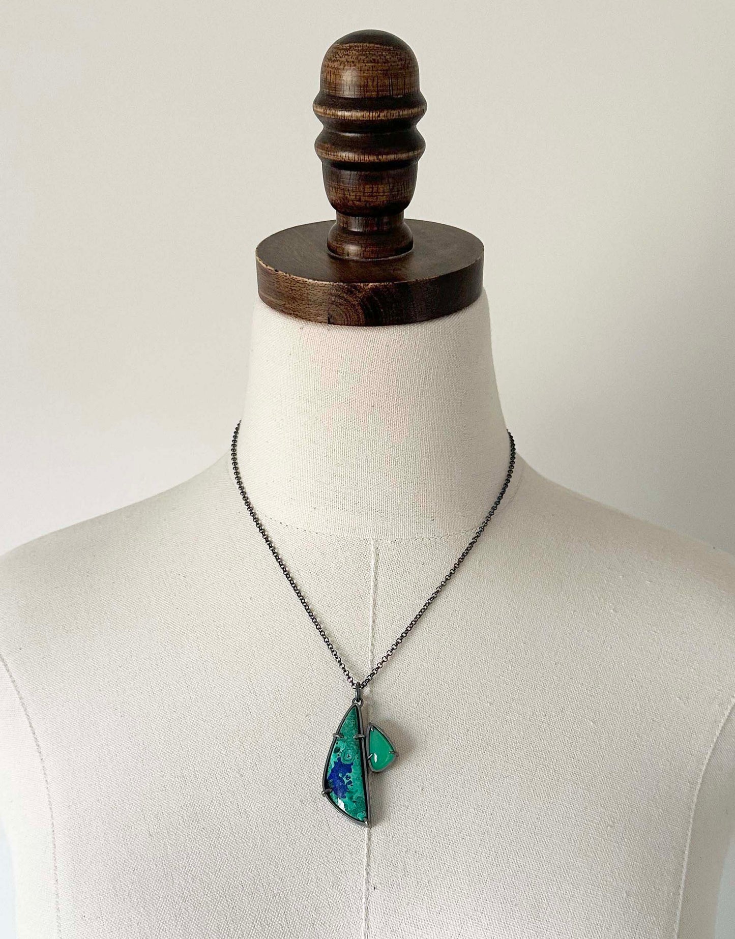 Azurite Malachite, Chrysoprase and Sterling Silver Handmade Statement Necklacee (Copy)