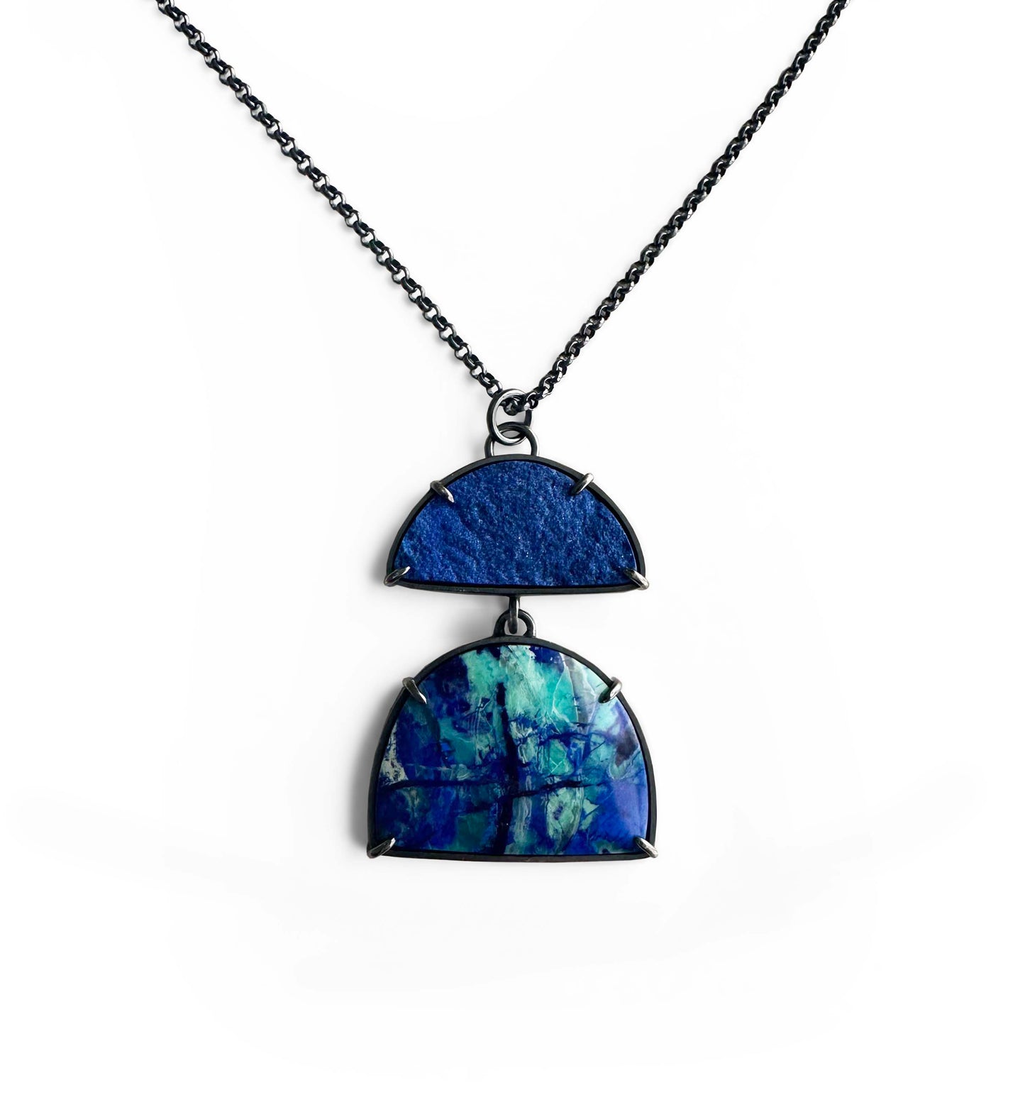 Bluebird Azurite and Sterling Silver Handmade Pendant Necklace