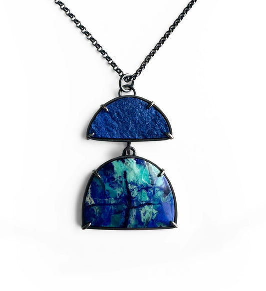 Bluebird Azurite and Sterling Silver Handmade Pendant Necklace