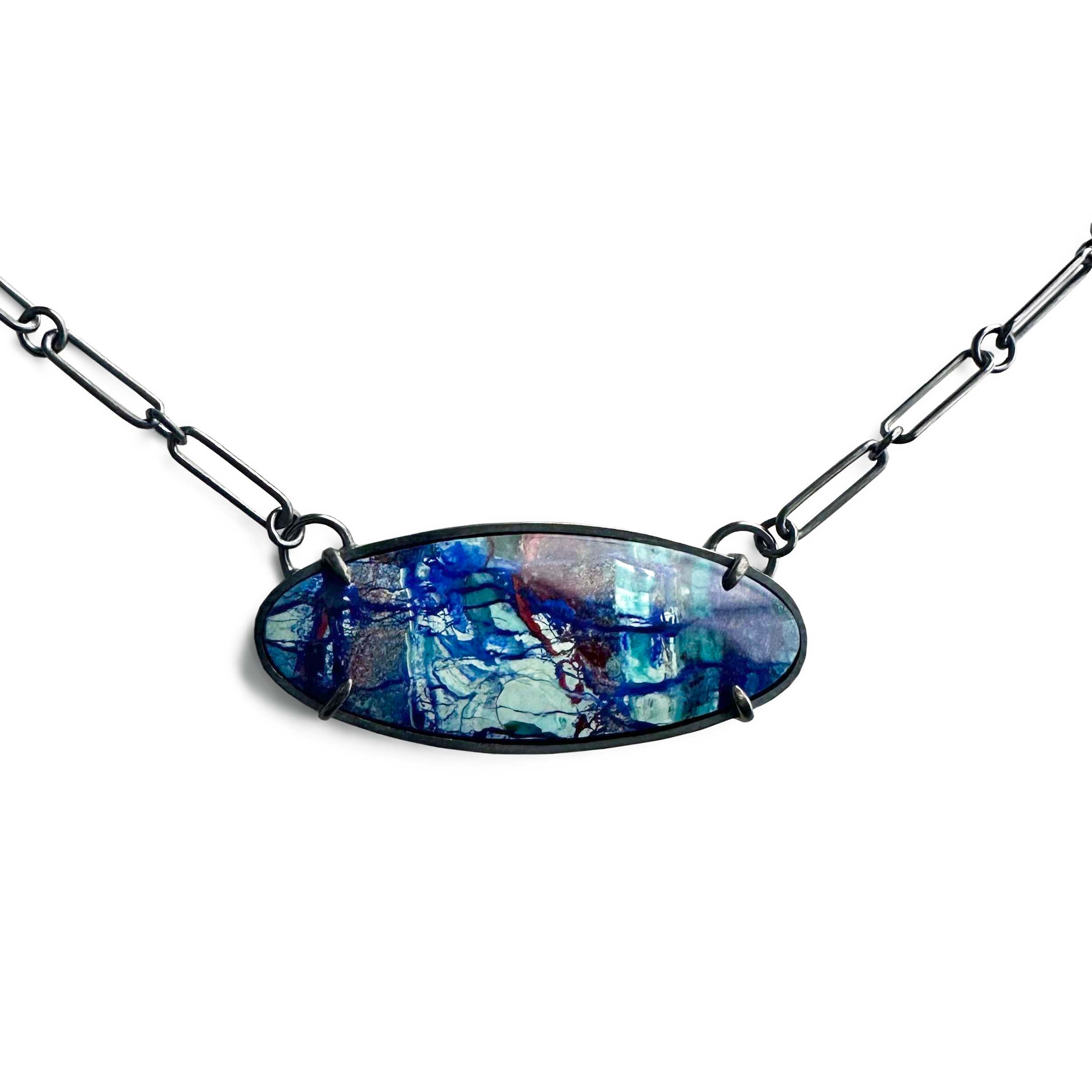 Bluebird Azurite and Sterling Silver Handmade Statement Necklace