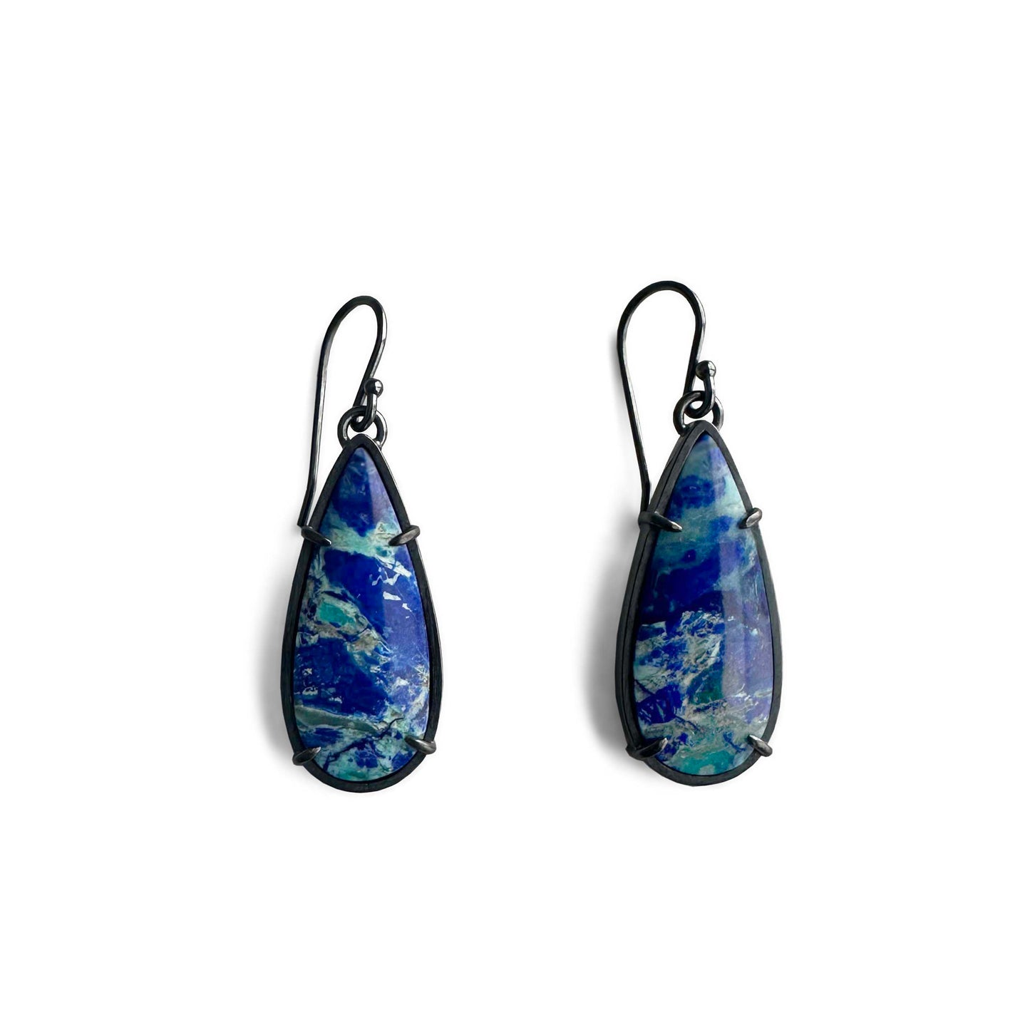Bluebird Azurite and Sterling Silver Handmade Dangle Earrings