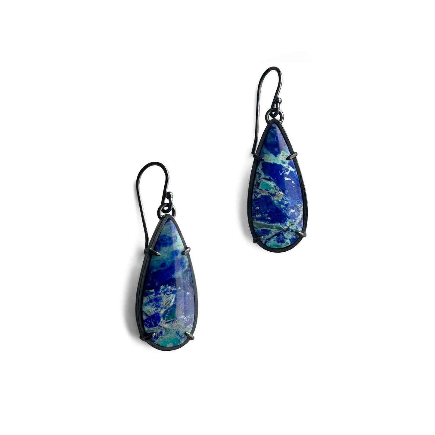 Bluebird Azurite and Sterling Silver Handmade Dangle Earrings