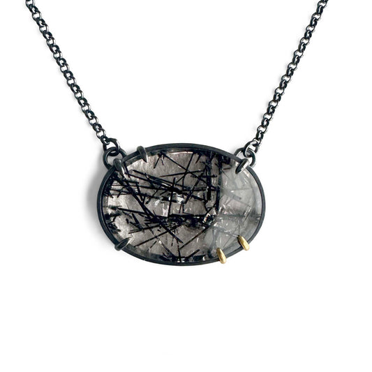 Tourmalinated Quartz, 18k Gold and Sterling Silver Pendant Necklace