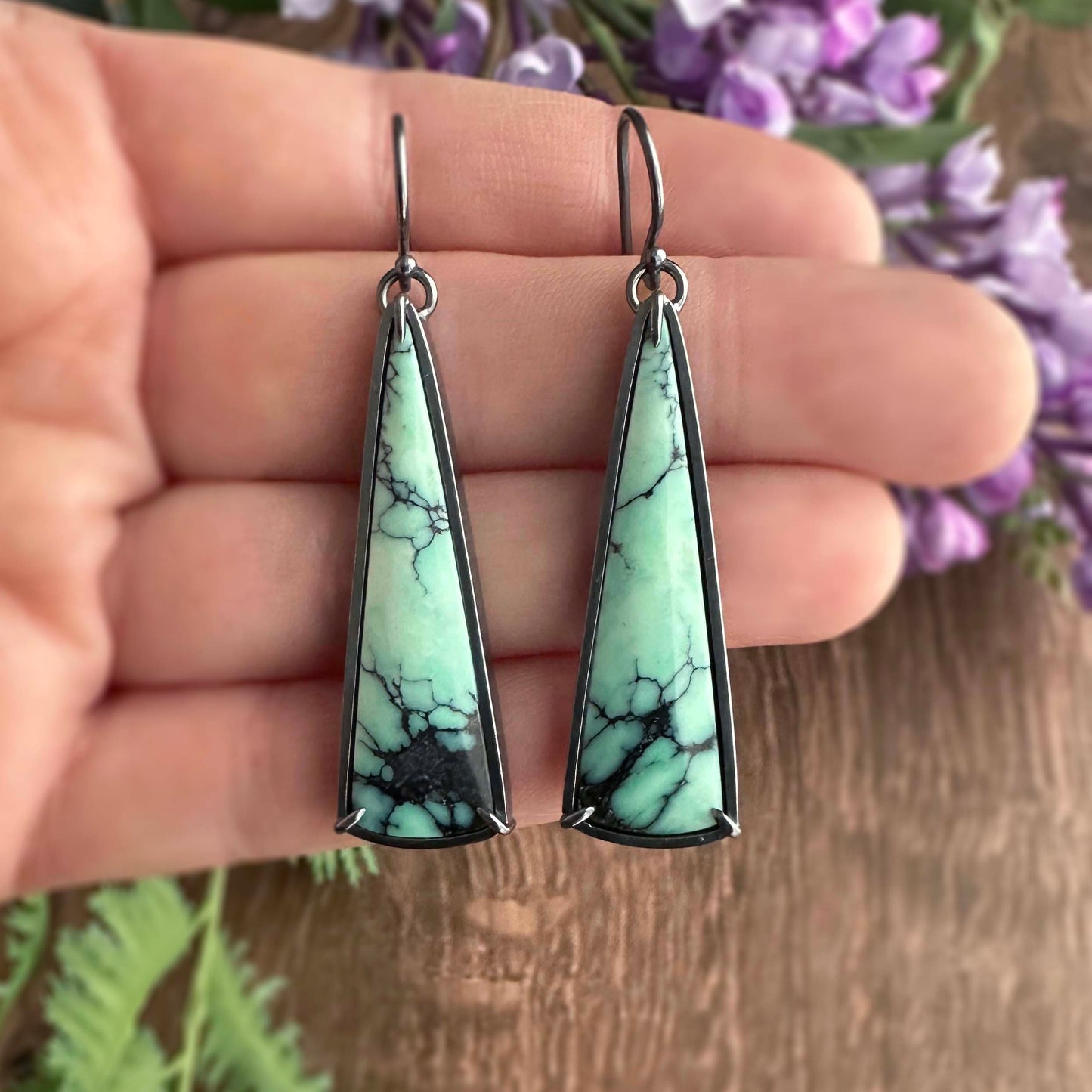 Persian Variscite and Sterling Silver Dangle Earrings