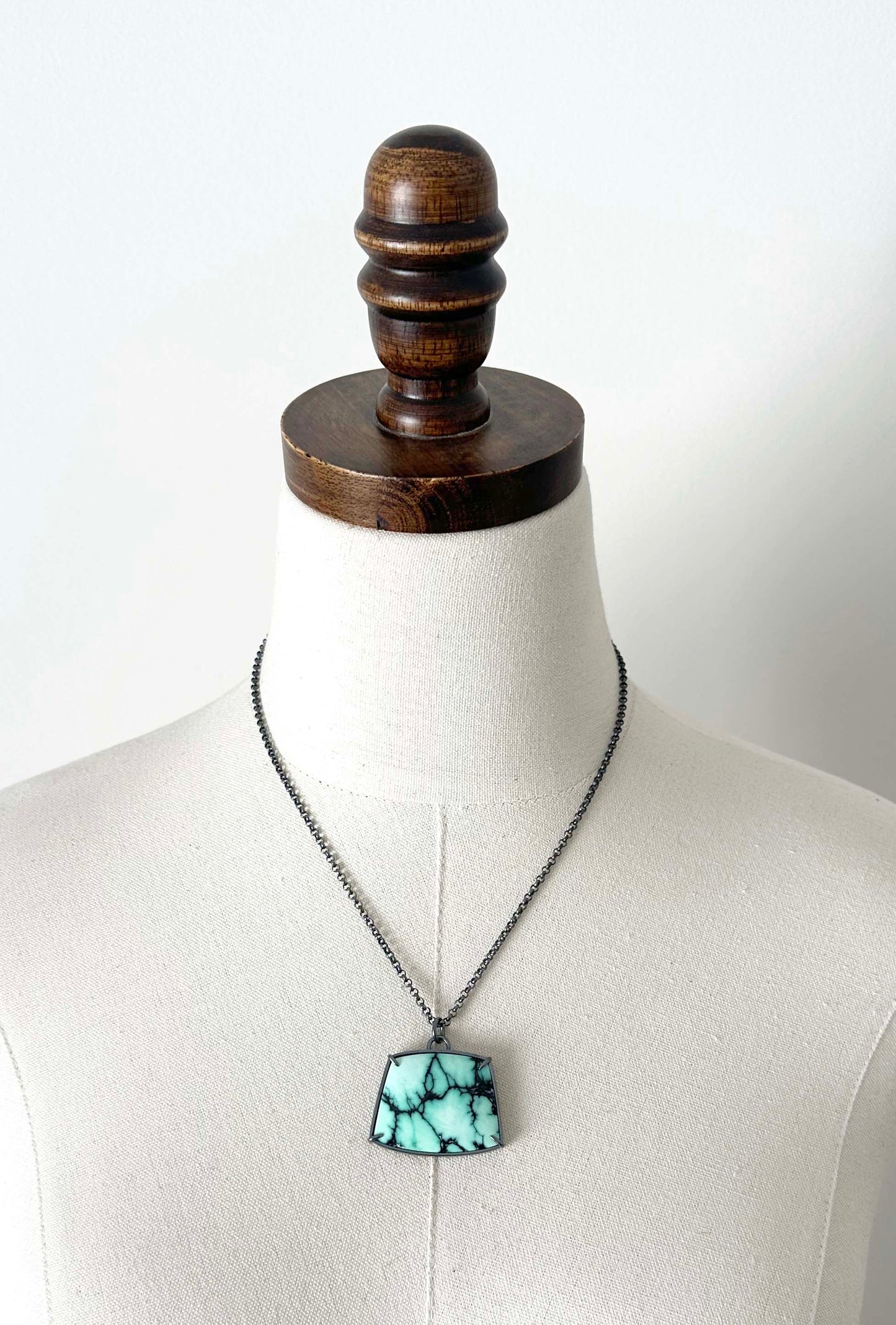 Persian Variscite and Sterling Silver Pendant Necklace