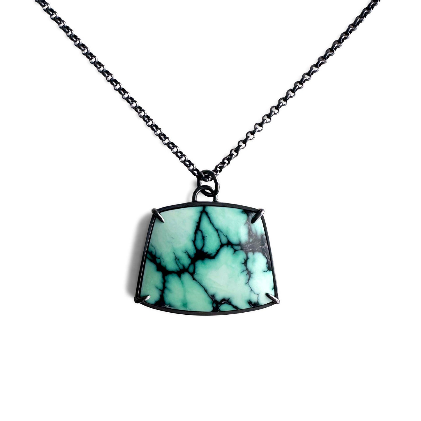 Persian Variscite and Sterling Silver Pendant Necklace