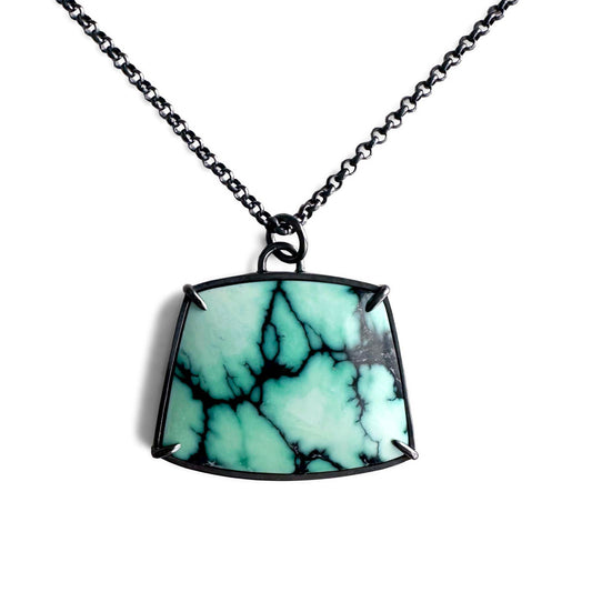 Persian Variscite and Sterling Silver Pendant Necklace