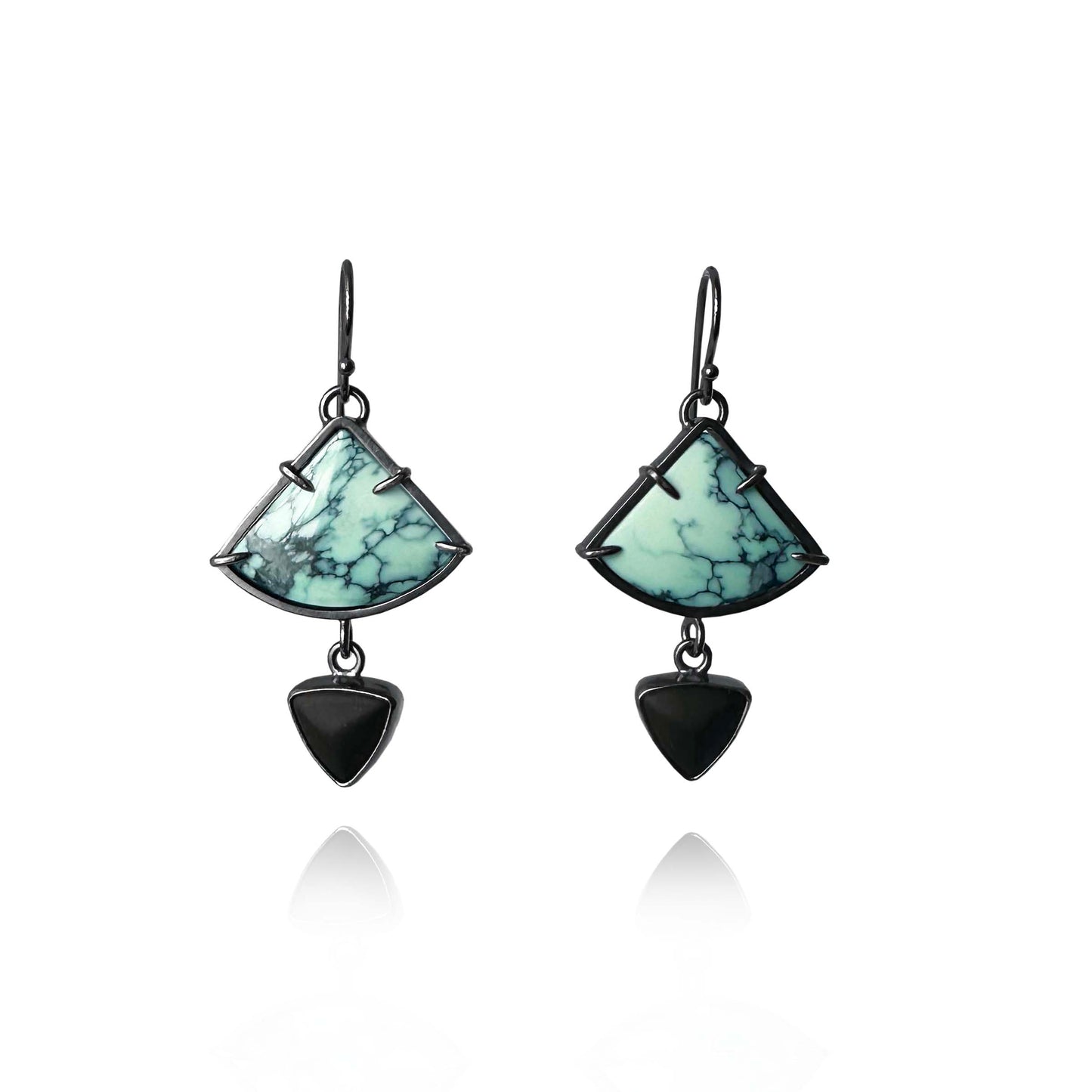 Persian Variscite, Matte Black Obsidian and Sterling Silver Dangle Earrings