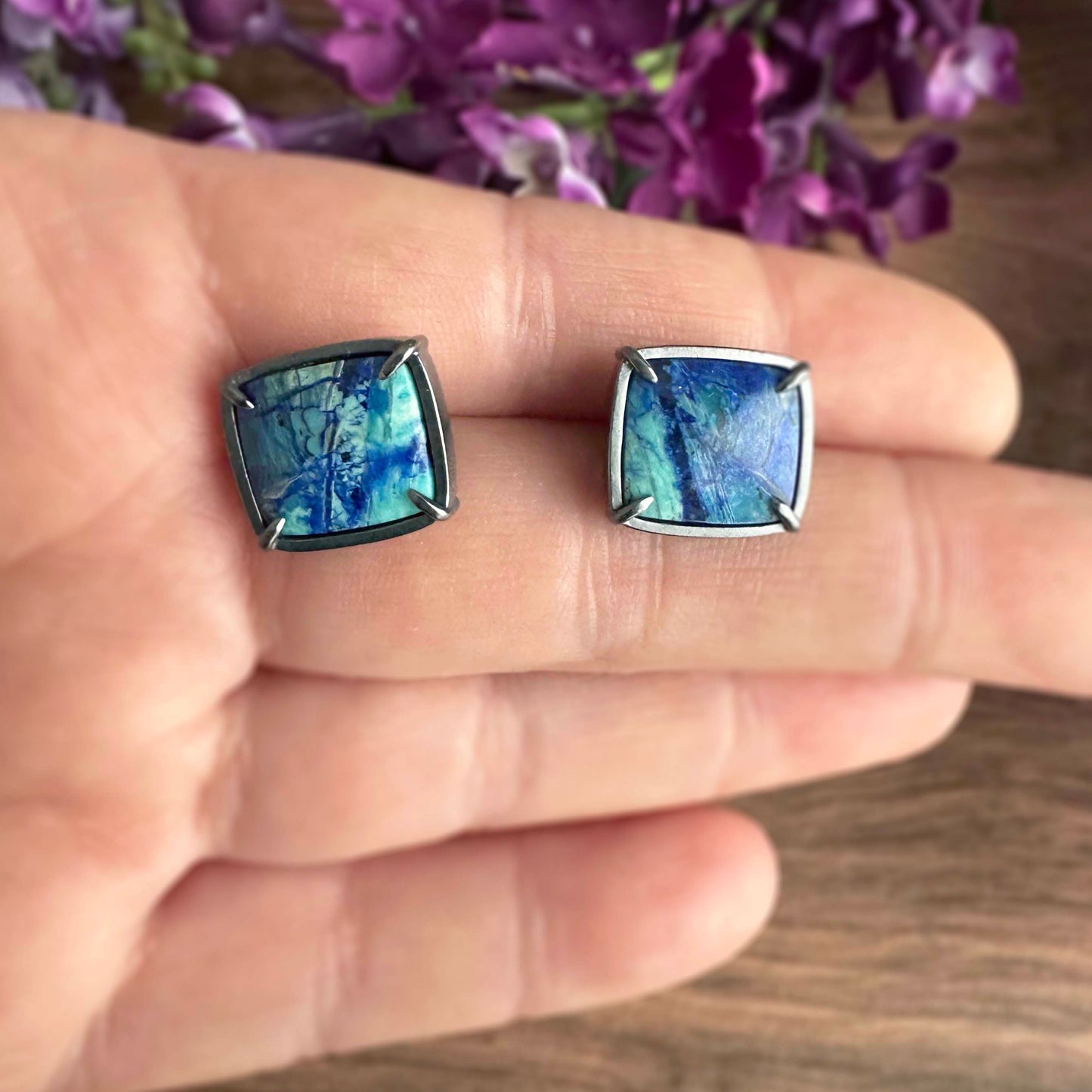 Bluebird Azurite and Sterling Silver Stud Earrings