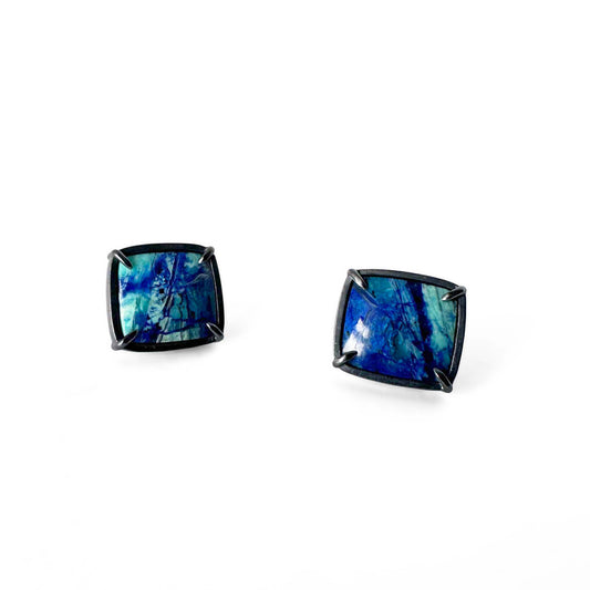 Bluebird Azurite and Sterling Silver Stud Earrings