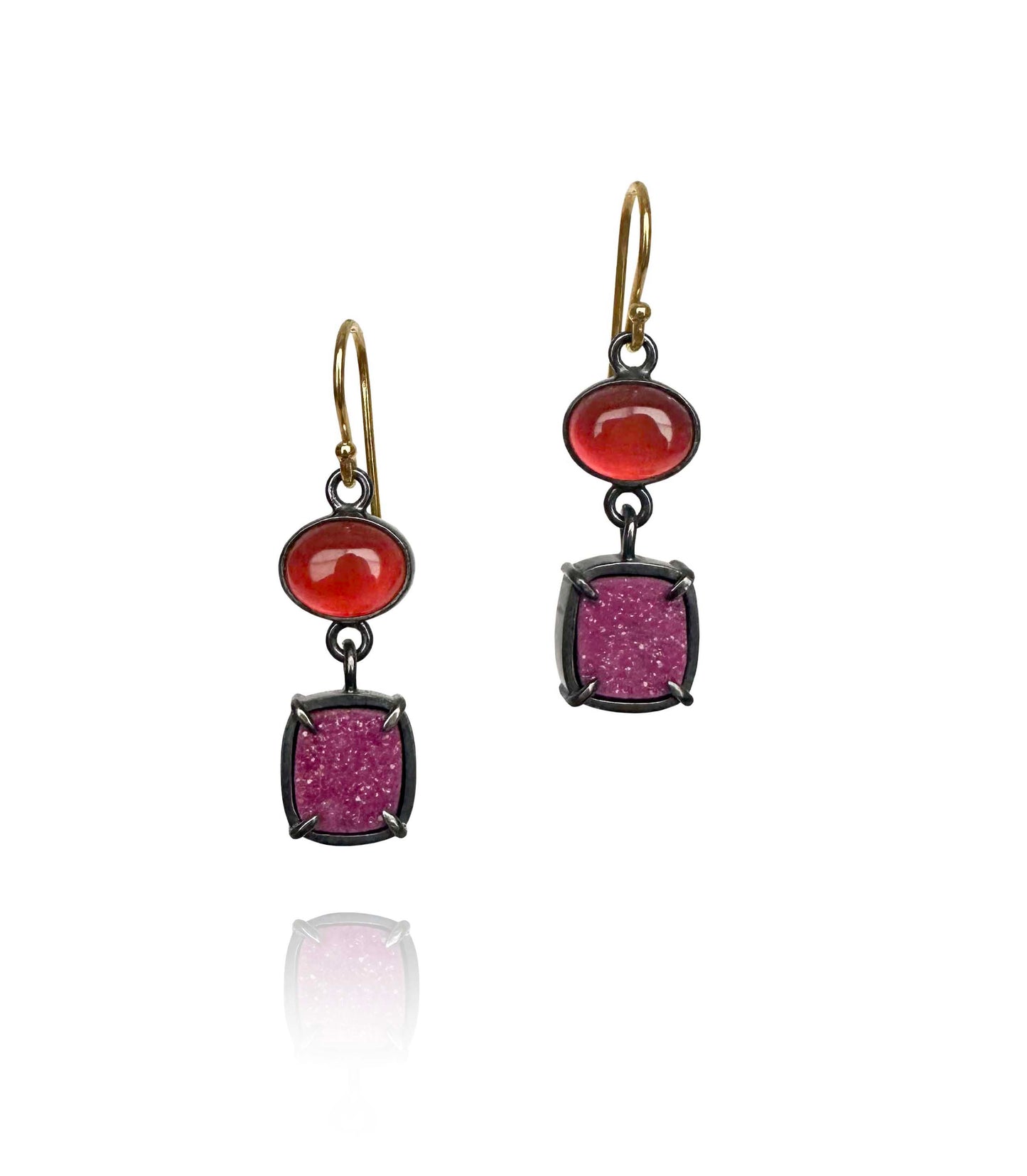 Carnelian, Cobaltocalcite and Sterling Silver Handmade Dangle Earrings