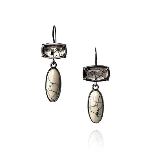 Tourmalinated Quartz, Ivory Creek Variscite and Sterling Silver Dangle Earrings